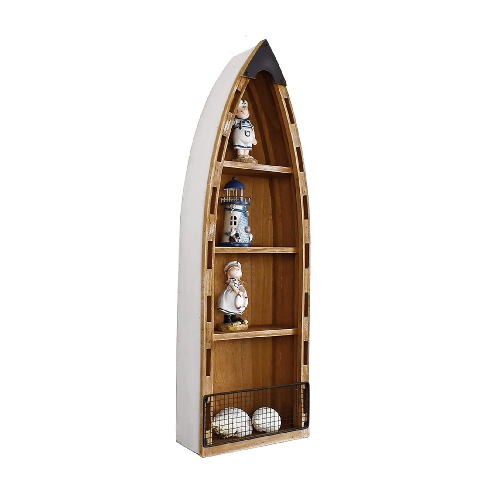 Wooden Boat Shelf - Decorative Nautical Bookshelf for Wall or Tabletop | Perfect for Beach Theme Bathroom, Living Room, Nursery & Coastal Farmhouse Decor | Lake House, Boat & Ocean Inspired Home Accents