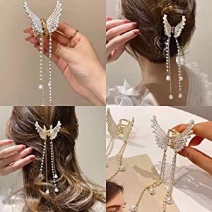 BAKEFY Pearl Hair Clips for Women - Elegant Stone Hair Accessories, Wedding Butterfly Claw Clips, Metal Hair Clutchers (1 Piece) - Perfect for Bridal, Parties & Everyday Styling