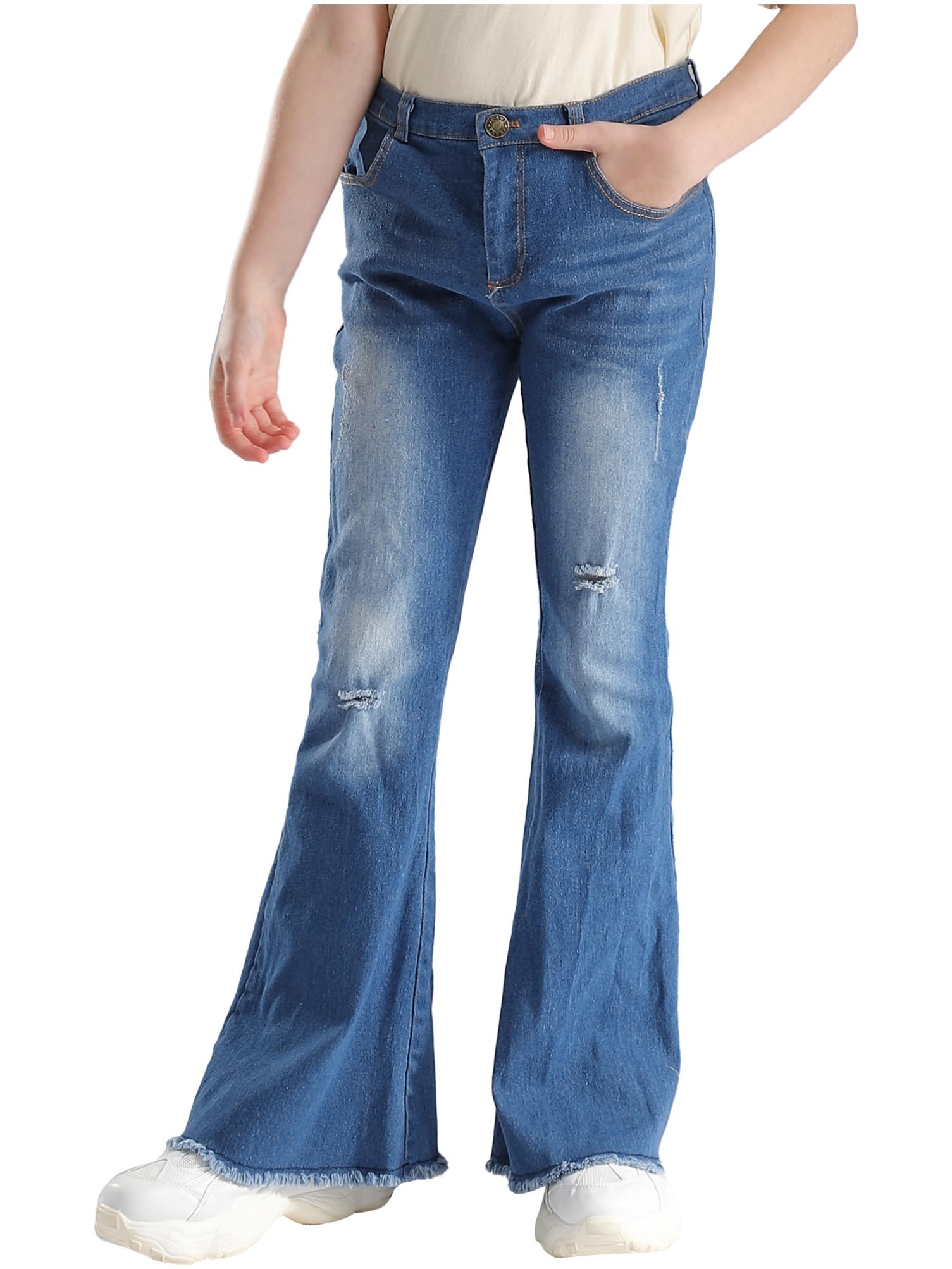 Aislor Girls Flare Pants | Kids Bell Bottom Jeans with Ruffle Bowknot & Tassel Hem | Stylish Denim Leggings for School, Playdates & Casual Outings