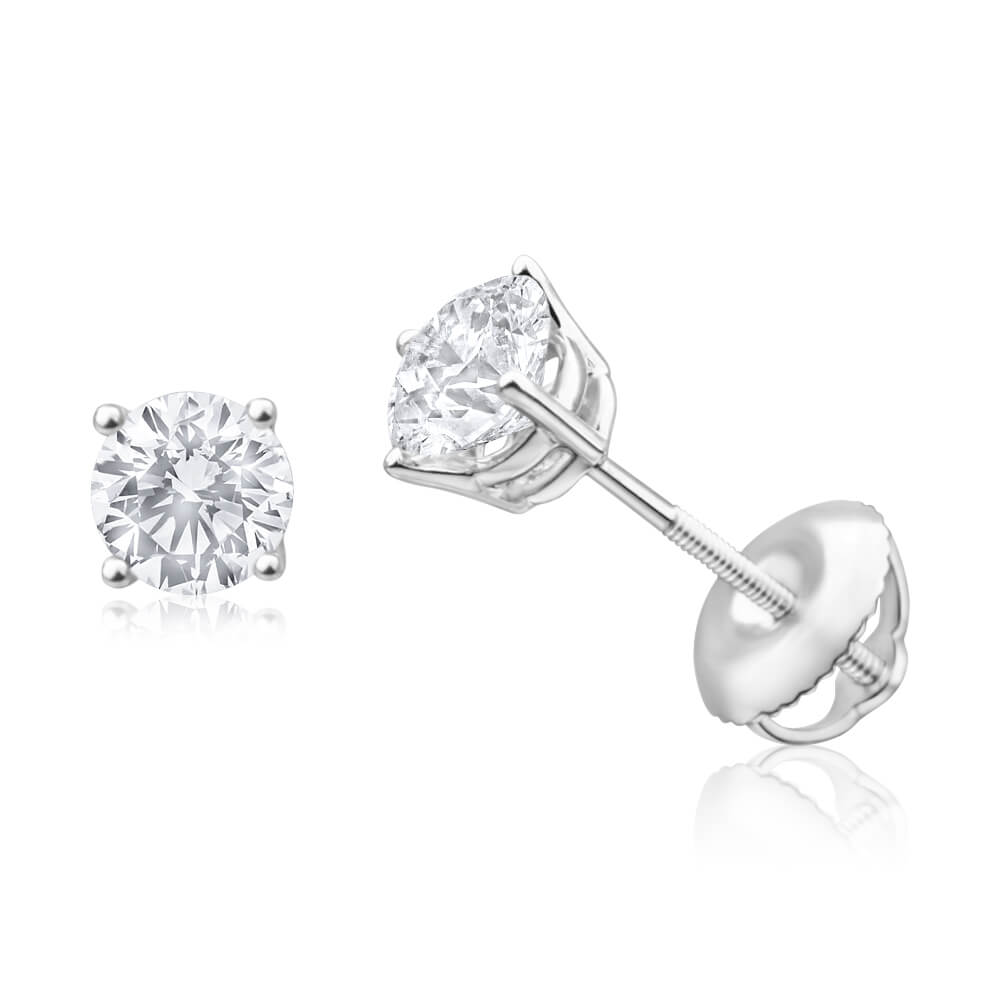 18ct White Gold Diamond Stud Earrings - 1 Carat Round Cut Diamond Studs for Women | Perfect for Weddings, Anniversaries & Everyday Elegance
