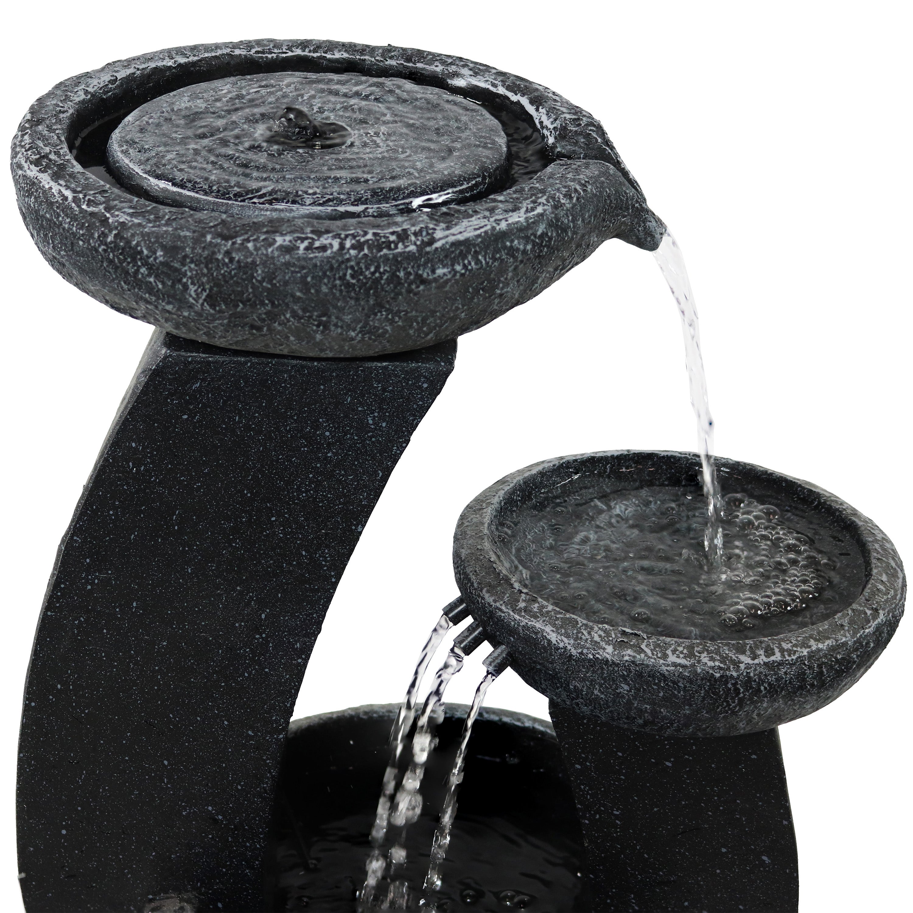Sunnydaze Modern Cascading Bowls Solar Fountain with Battery Backup - Outdoor Garden Water Feature for Patio, Yard, and Landscape Decor