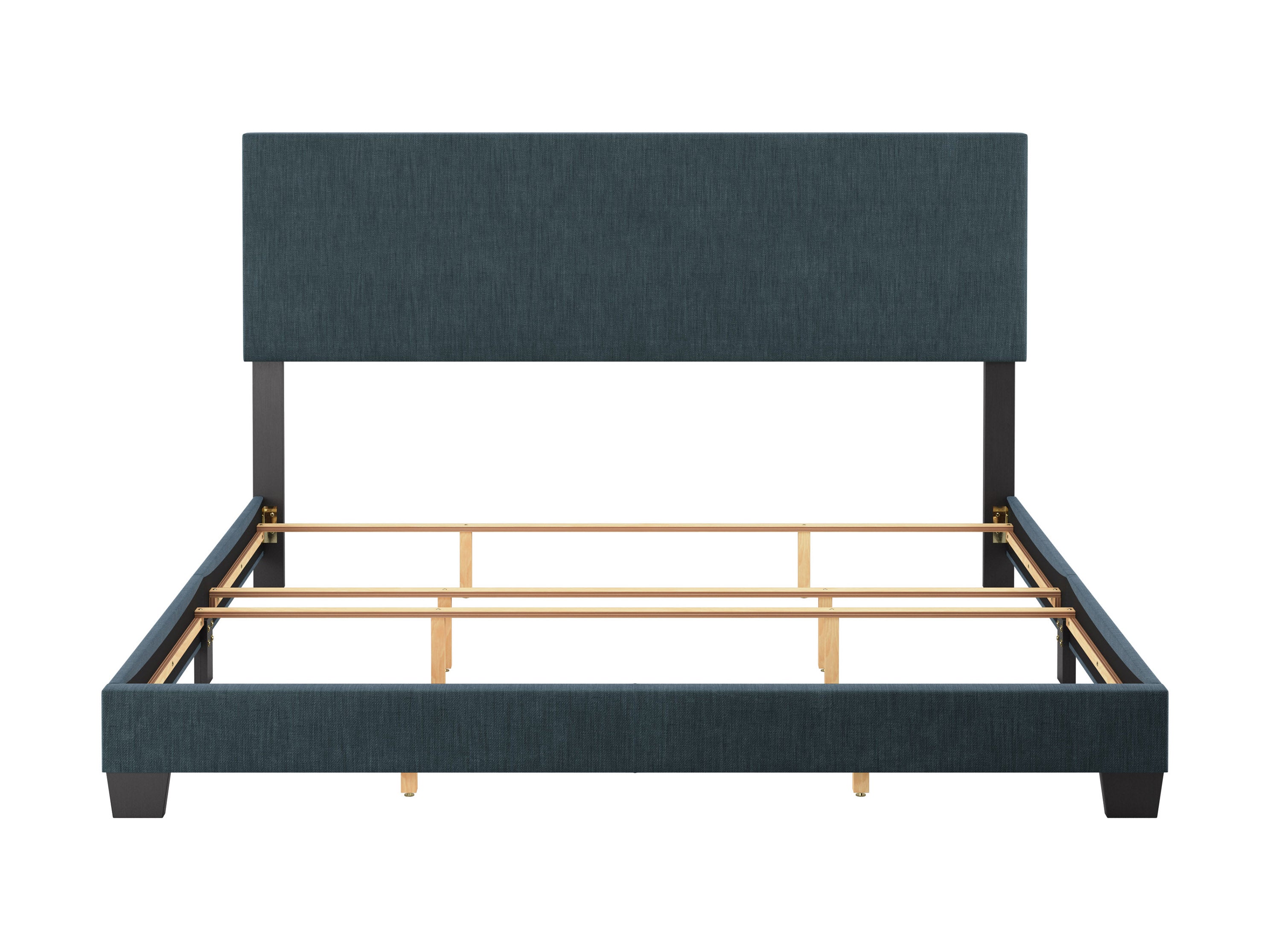 Modern Minimalist Upholstered King Size Bed Frame - Blue Velvet Fabric Headboard - Perfect for Master Bedroom, Guest Room & Luxury Home Decor