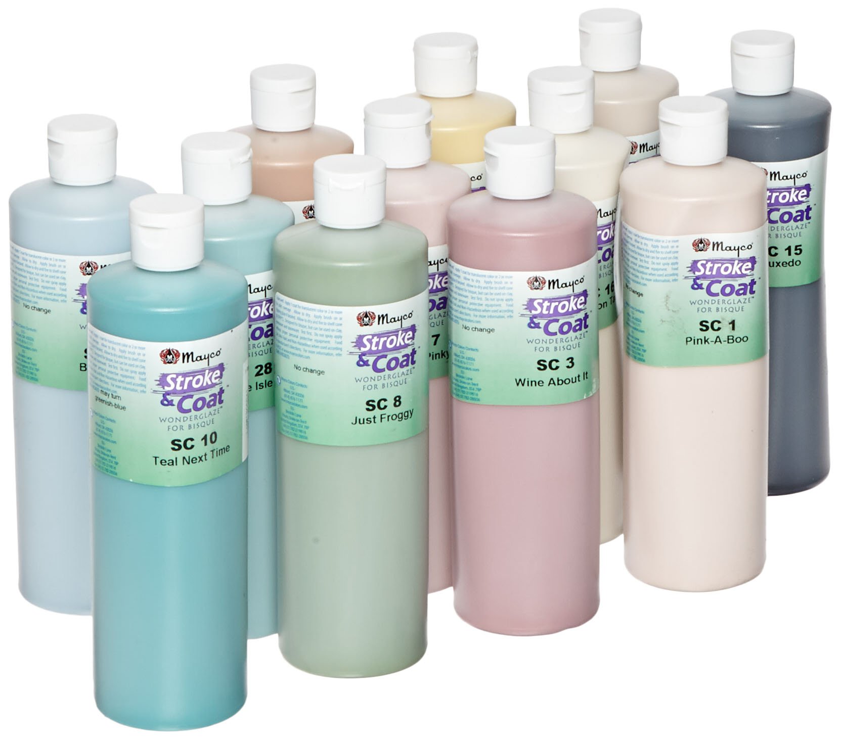 Mayco Stroke & Coat Wonderglaze Glaze Set B - 12 Pints of Assorted Colors (SCKT2P) for Pottery, Ceramics & DIY Art Projects