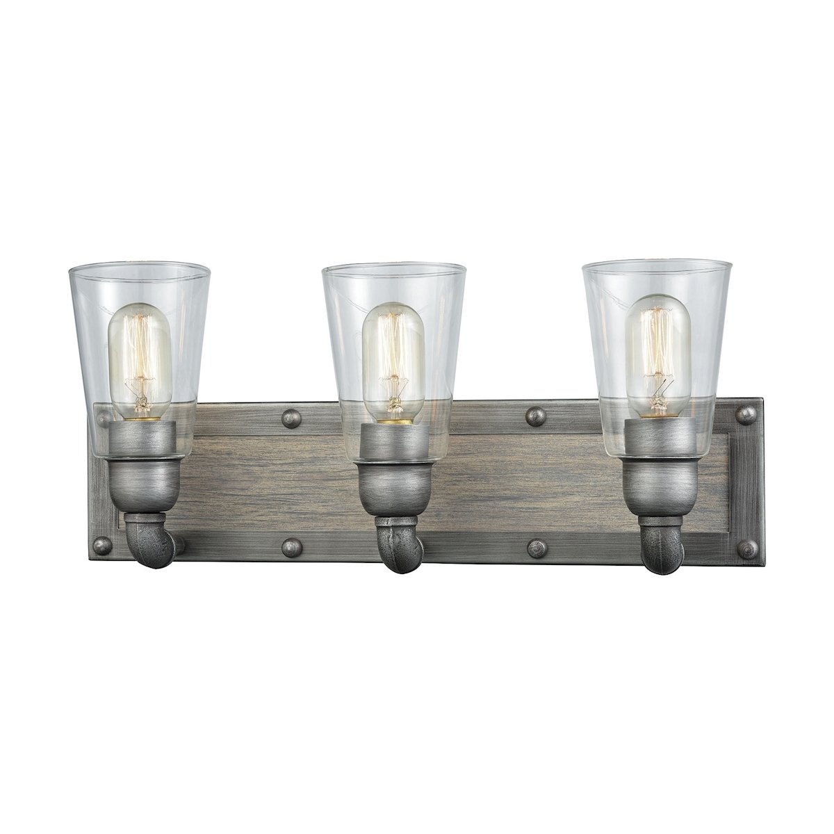 Weathered Zinc Platform 3-Light Vanity Lamp with Clear Glass Shades - Perfect for Bathroom Makeup Mirror Lighting & Modern Home Decor
