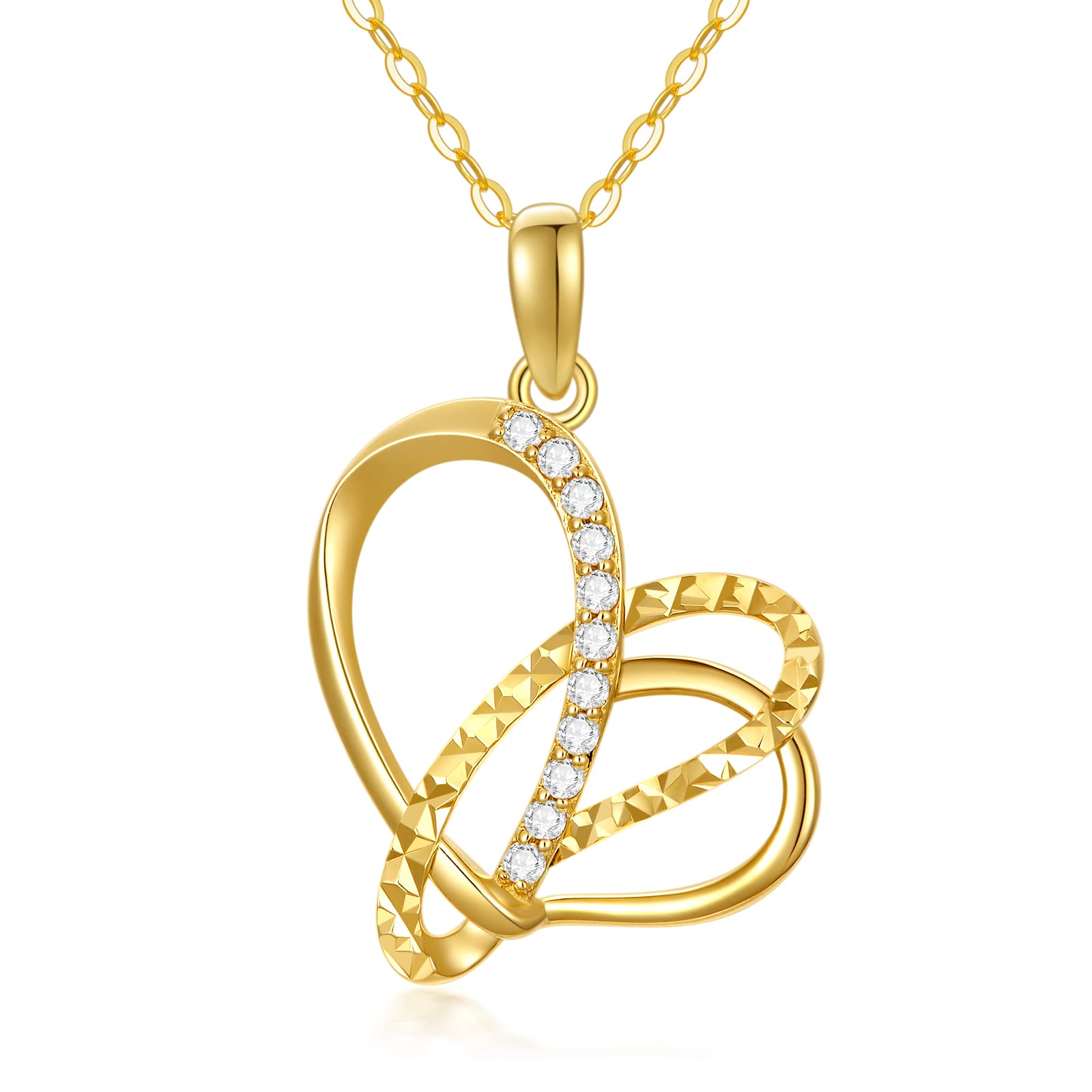 14K Real Gold Heart Necklace for Women - Diamond-Cut Infinity Pendant with Moissanite | Yellow Gold Dainty Necklace 16-18 Inch | Anniversary, Birthday & Valentine's Day Gift for Wife, Mom, Girlfriend | Perfect for Weddings, Date Nights & Special Occasions