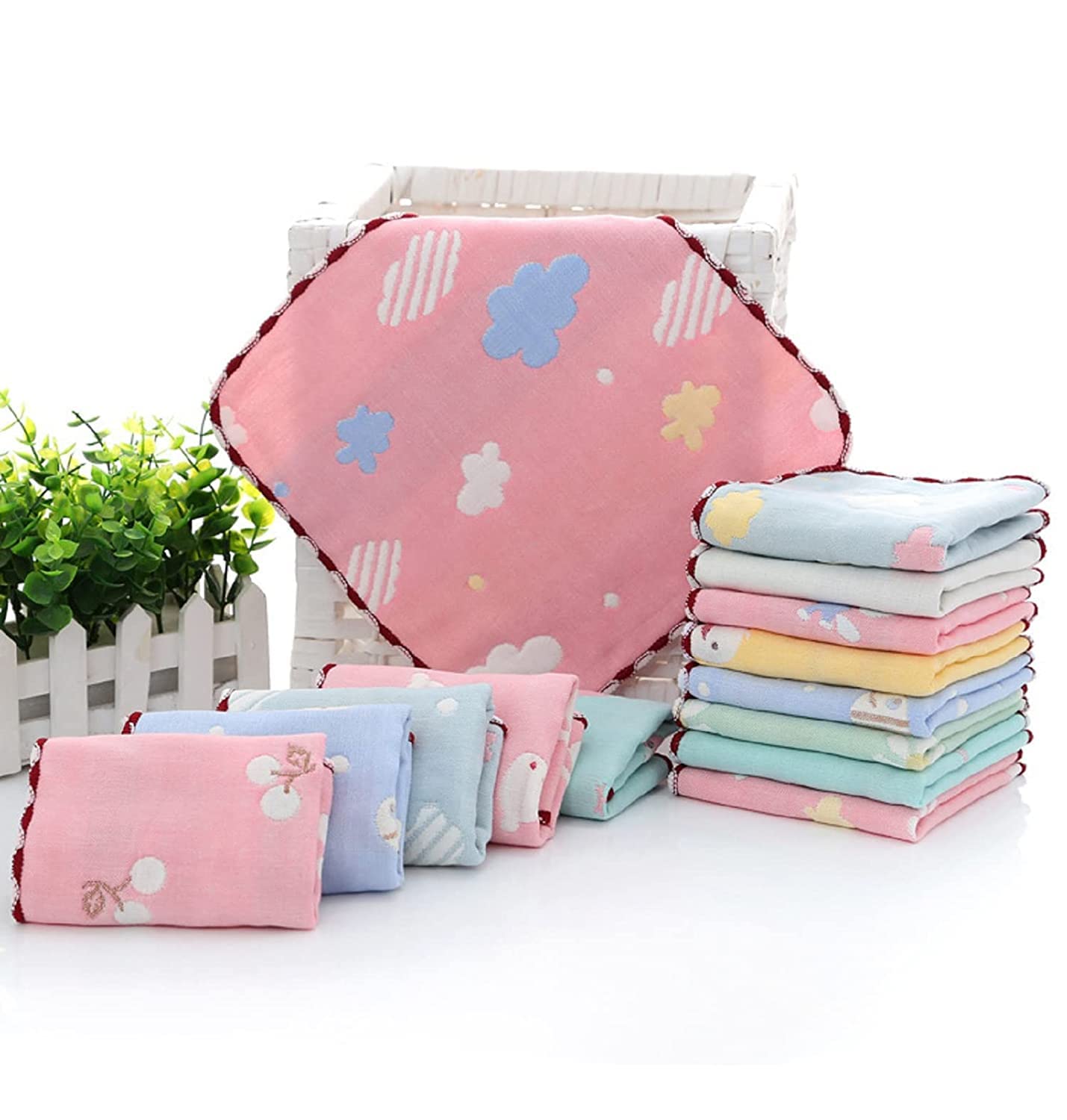 CLUZE 100% Cotton Face Towels for Women & Kids - Soft Square Handkerchief (25x25cm) - Multicolor Pack for Daily Use, Travel, Gym & Makeup Removal