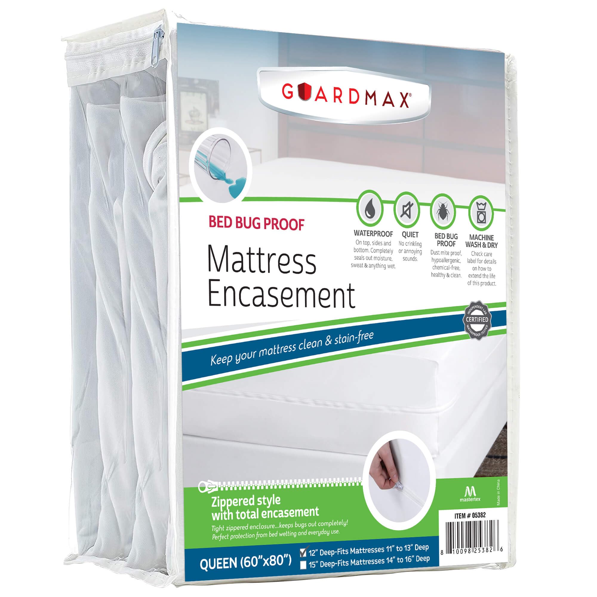 Guardmax Queen Size Zippered Mattress Encasement - 100% Waterproof & Bed Bug Proof Mattress Protector - 6-Sided Breathable Hypoallergenic Cover - Soft Absorbent Bed Sheet - Ideal for Allergy Sufferers, Hotels & Home Use