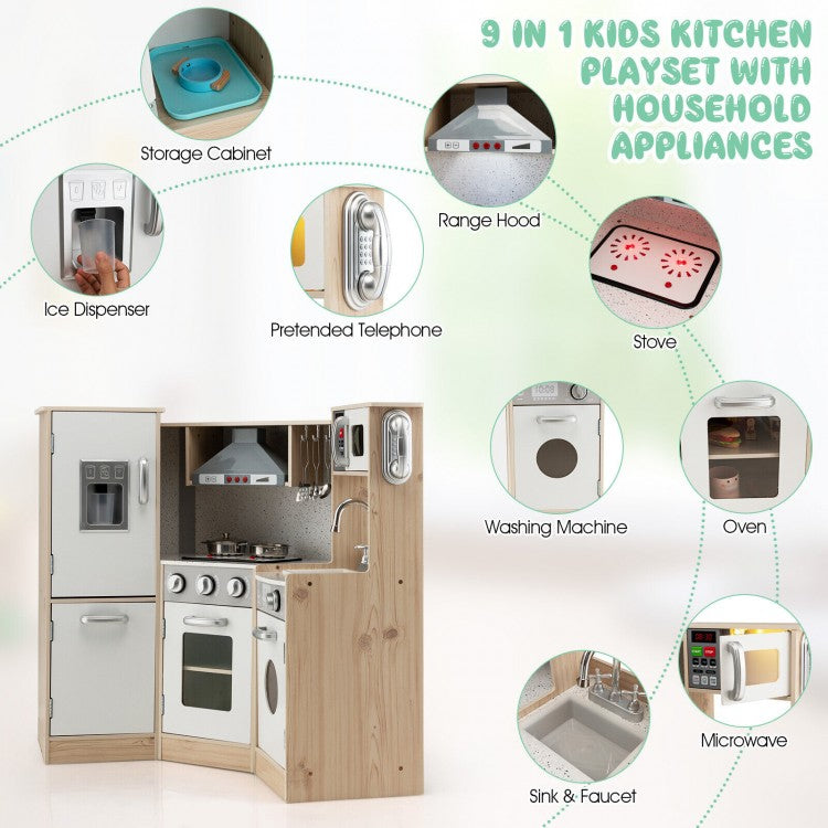 Wooden Kitchen Playset for Kids with Cookware Accessories - Pretend Play Toy for Toddlers & Preschoolers - Perfect for Home, Daycare & Classroom Role Playing Games