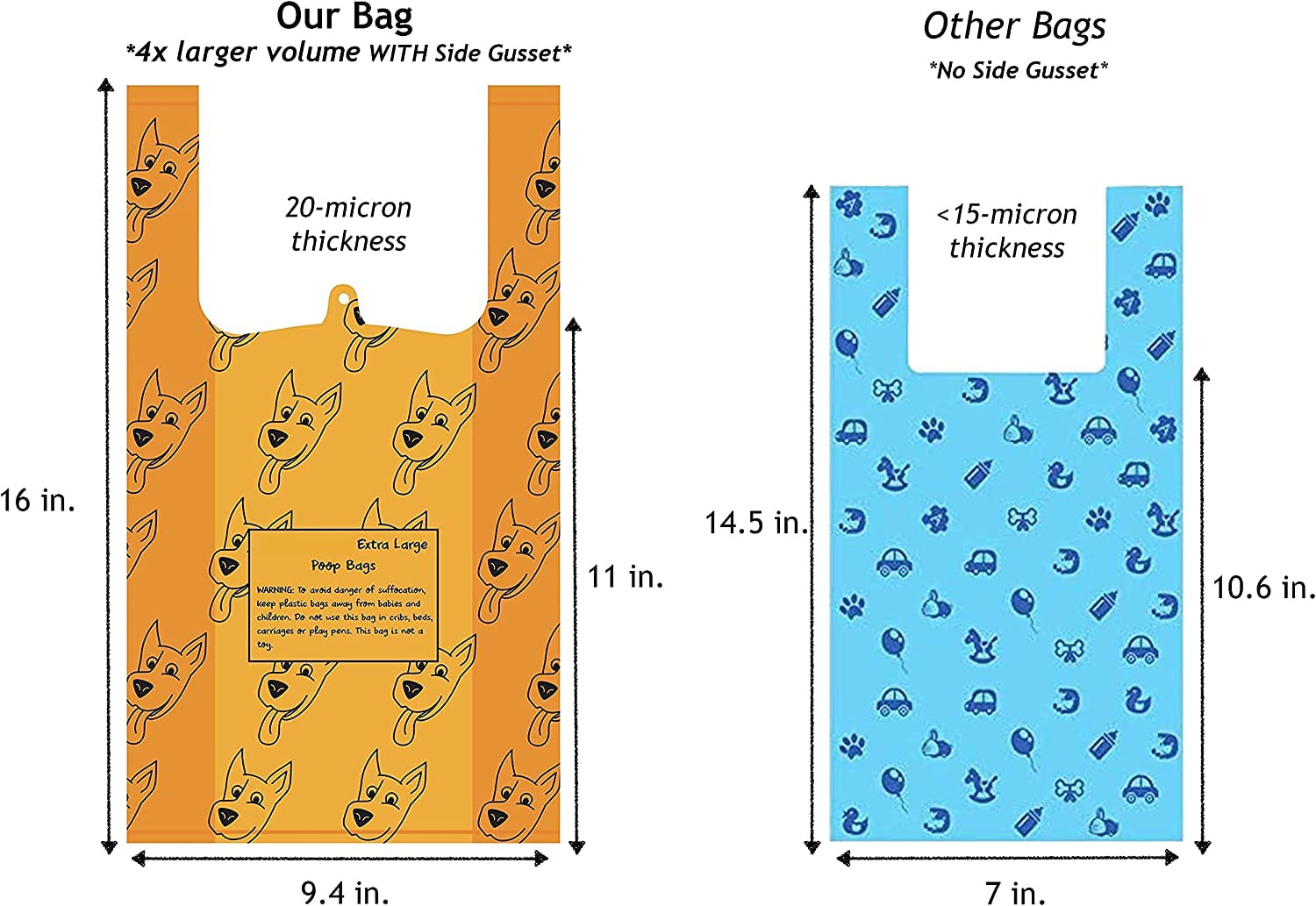 Extra Large & Thick 20-Micron Dog Waste Bags with Handles - 350 Count Box for Large & Multiple Dogs | Durable Poop Bags for Park Walks, Backyard Cleanup & Travel
