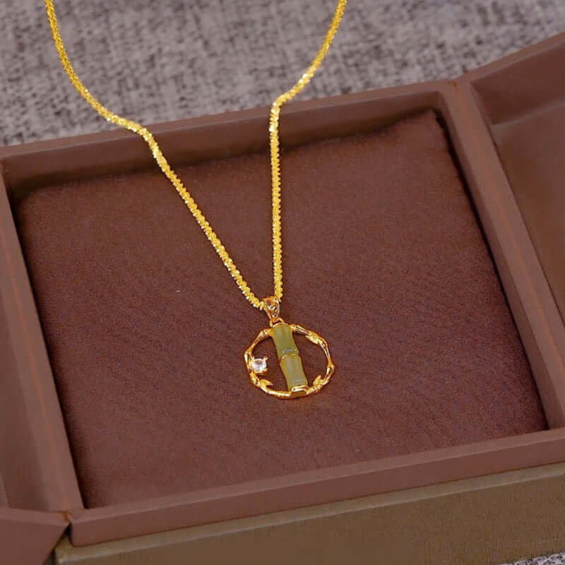 14K Gold Plated Bamboo Pendant Margarita Twist Necklace - Elegant Dainty Jewelry for Women | Perfect for Parties, Date Nights & Everyday Wear | R8266