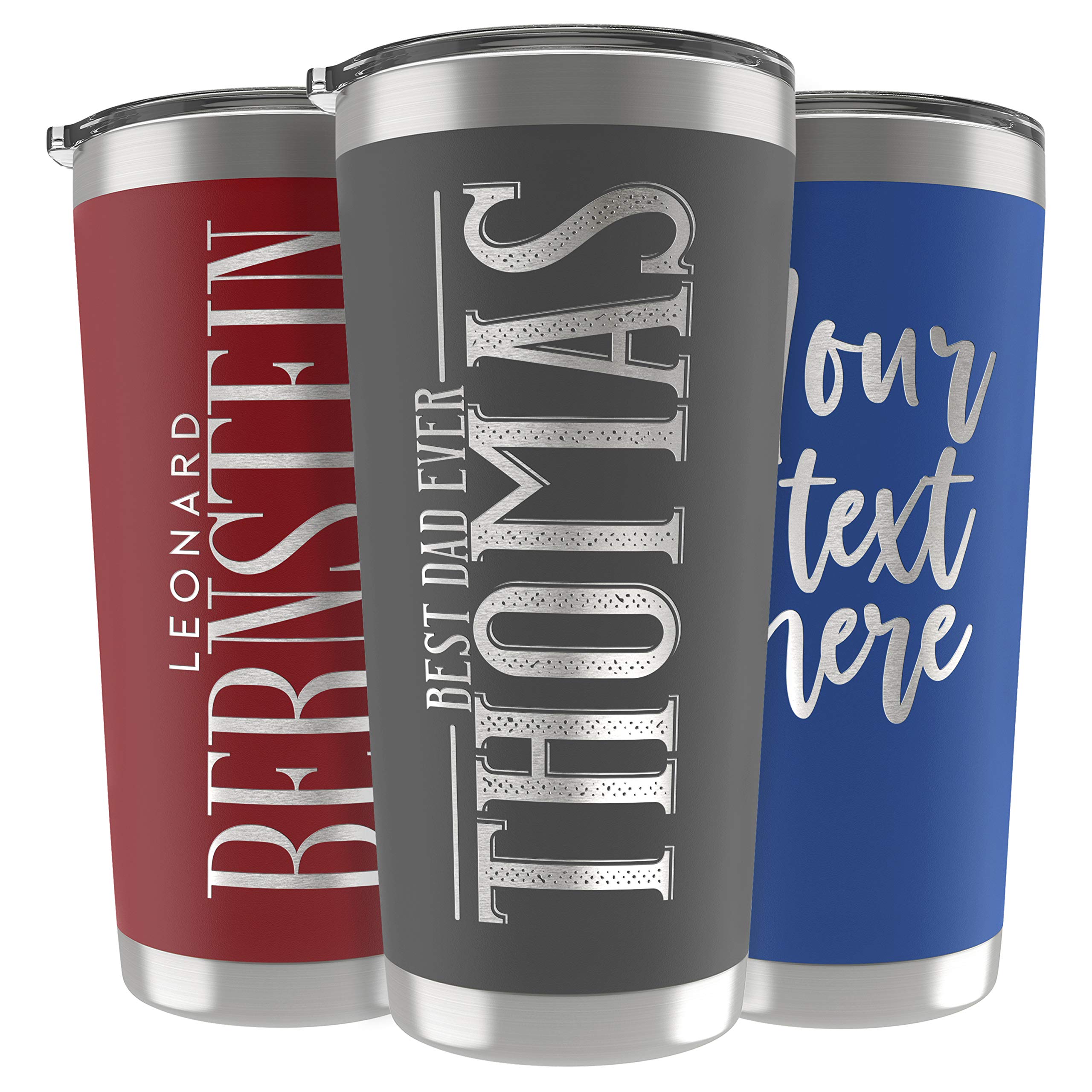 Personalized Stainless Steel Travel Mug - 20 oz Insulated Coffee Tumbler with Lid & Optional Straw Set - Custom Engraved Gray Double Wall Cup for Men - Perfect for Office, Gym, Camping & Road Trips