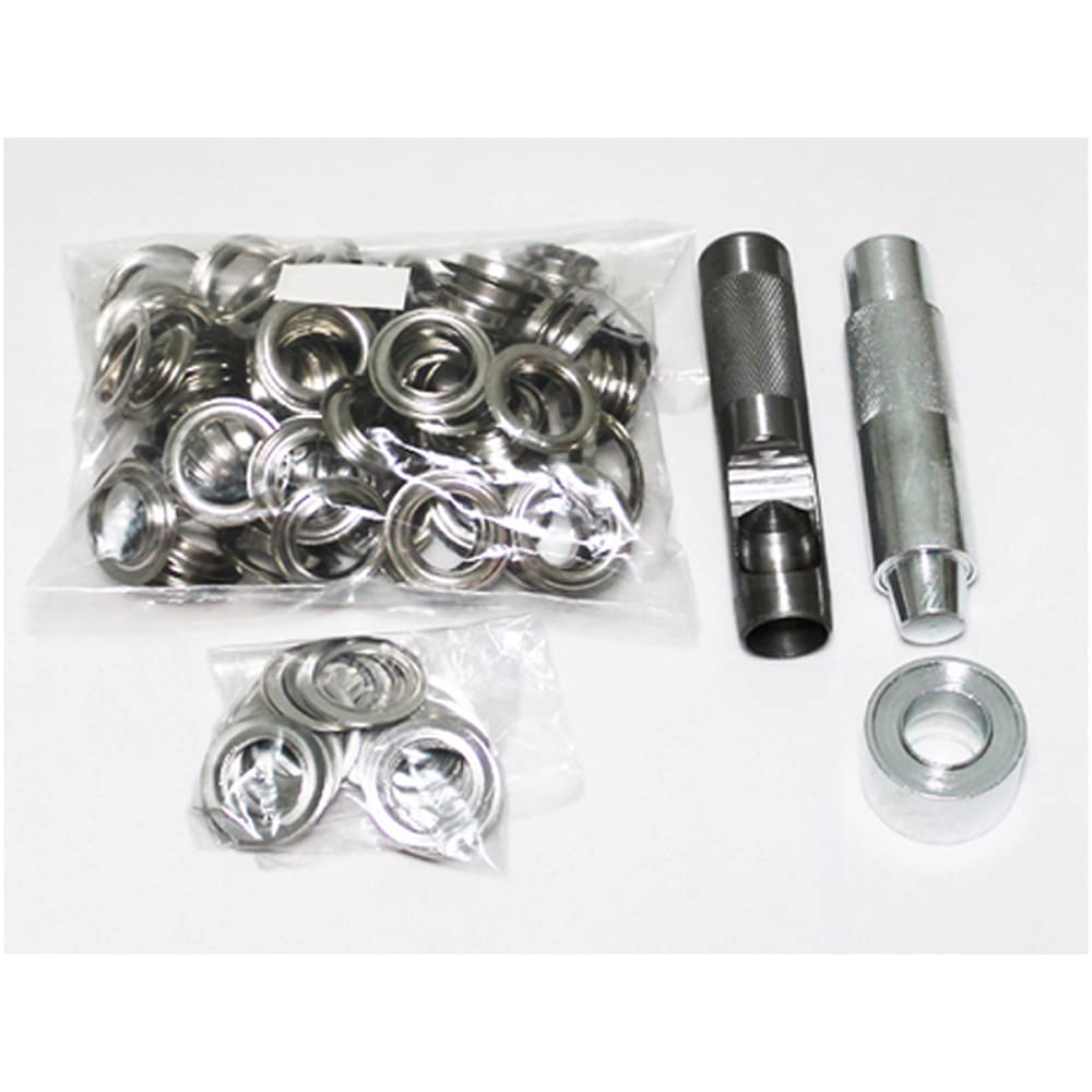 100-Piece Silver Eyelet and Grommet Kit (4mm-20mm) with Punch Die Tool Set - Metal Buttons for DIY Leather Craft, Clothing, Shoes, Belts & Bags - Perfect for Leatherworking, Costume Design & Home Repair Projects