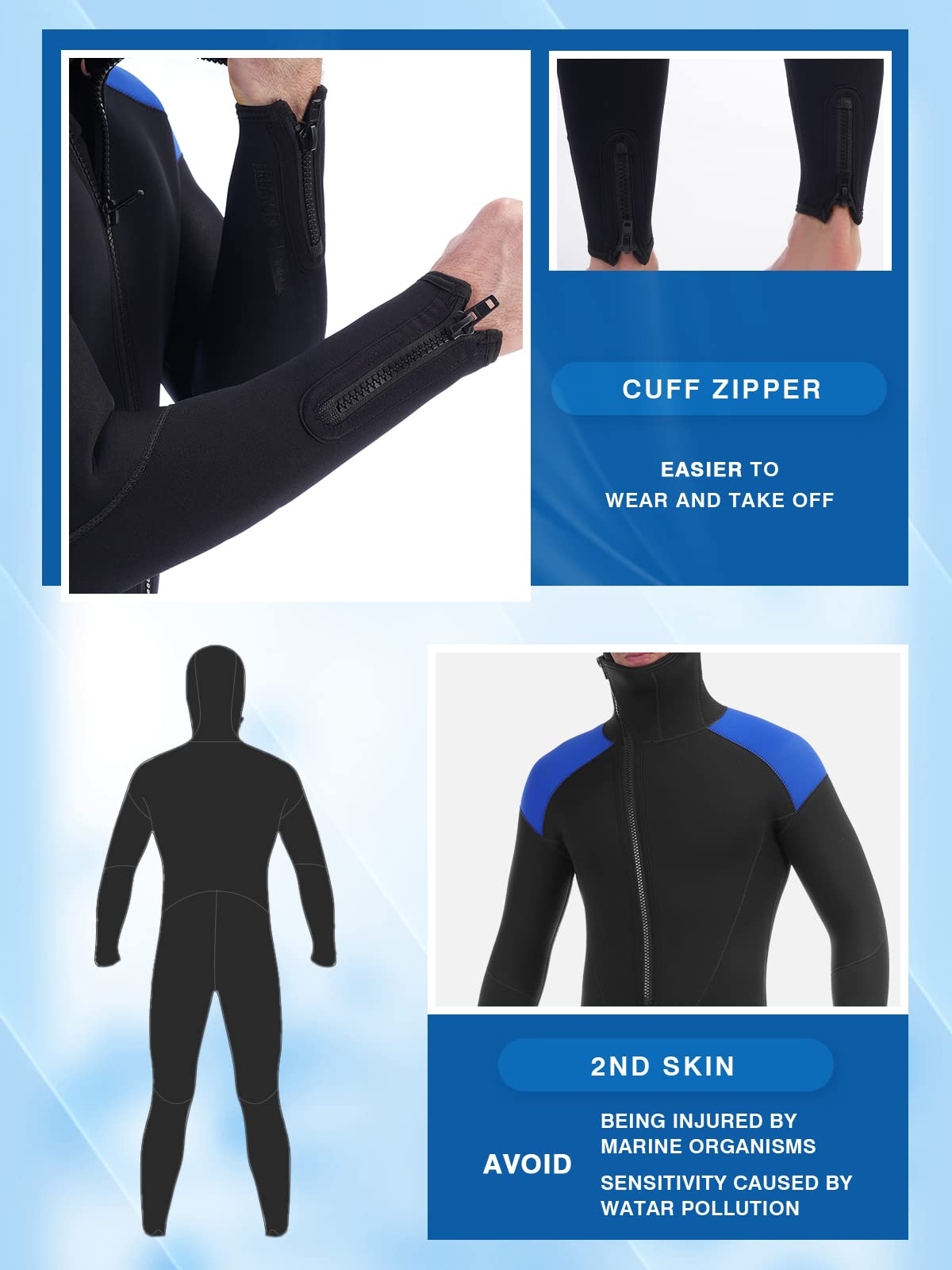 5mm Neoprene Men's Wetsuit with Hood - Full Body One Piece Thermal Spearfishing Suit, Front Zipper for Cold Water Protection - Ideal for Surfing, Swimming, Diving & Snorkeling in Chilly Ocean Waters