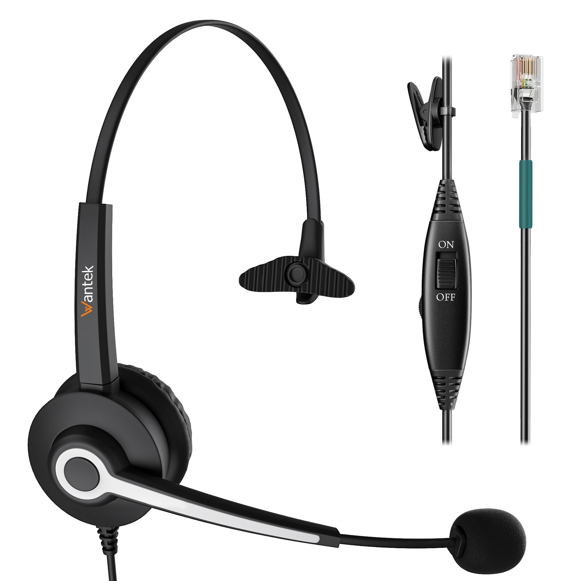 Wantek Mono Corded Telephone Headset with Noise Canceling Microphone - Compatible with ShoreTel, Plantronics, Polycom, Toshiba, NEC Dterm, Nortel, Norstar, Meridian, Siemens ROLM & Packet8 Landline Desk Phones - Ideal for Office, Call Center & Remote Work Communication