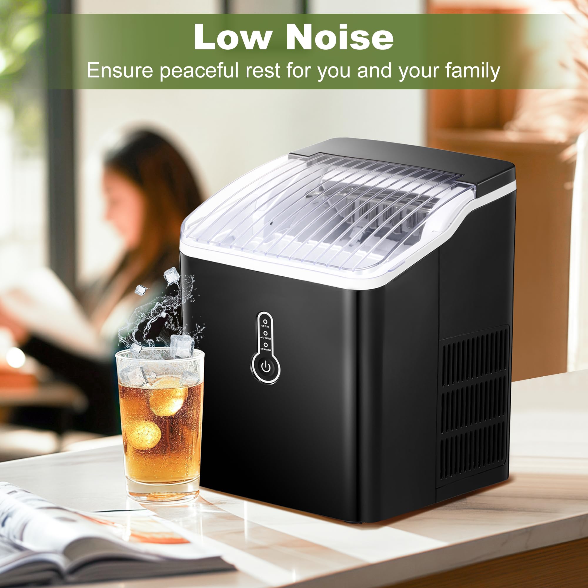 NicBex Countertop Ice Maker Machine - 26Lbs/24H, Self-Cleaning Portable Ice Maker with Ice Scoop & Basket, Makes 9 Cubes in 8 Minutes - Perfect for Home Kitchen, Office, Bar, Parties & Outdoor Events (Black)