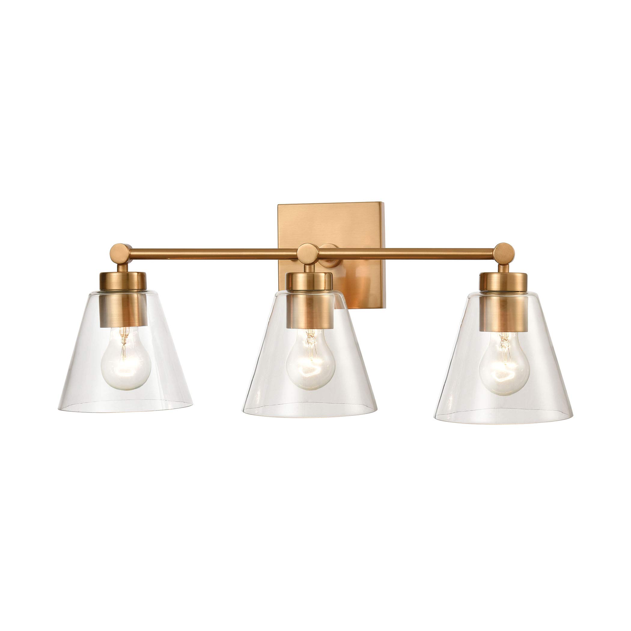 East Point 3-Light Bathroom Vanity Light Fixture - Satin Brass Finish with Clear Glass Shades - Perfect for Bathroom, Powder Room, and Dressing Room Lighting