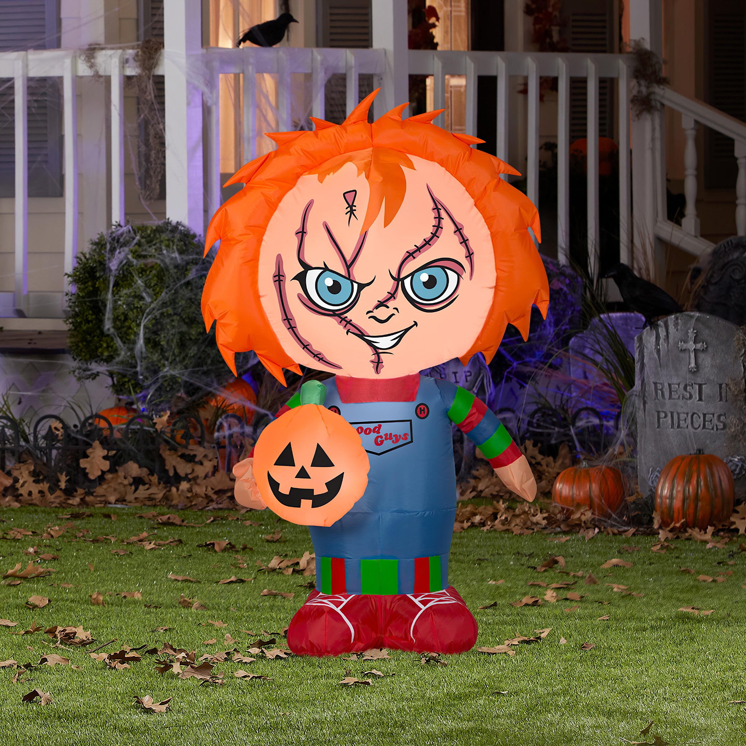 42 in. Halloween Chucky Inflatable Decoration - Scary Animated Yard Decor for Outdoor Halloween Party, Haunted House & Front Lawn Display