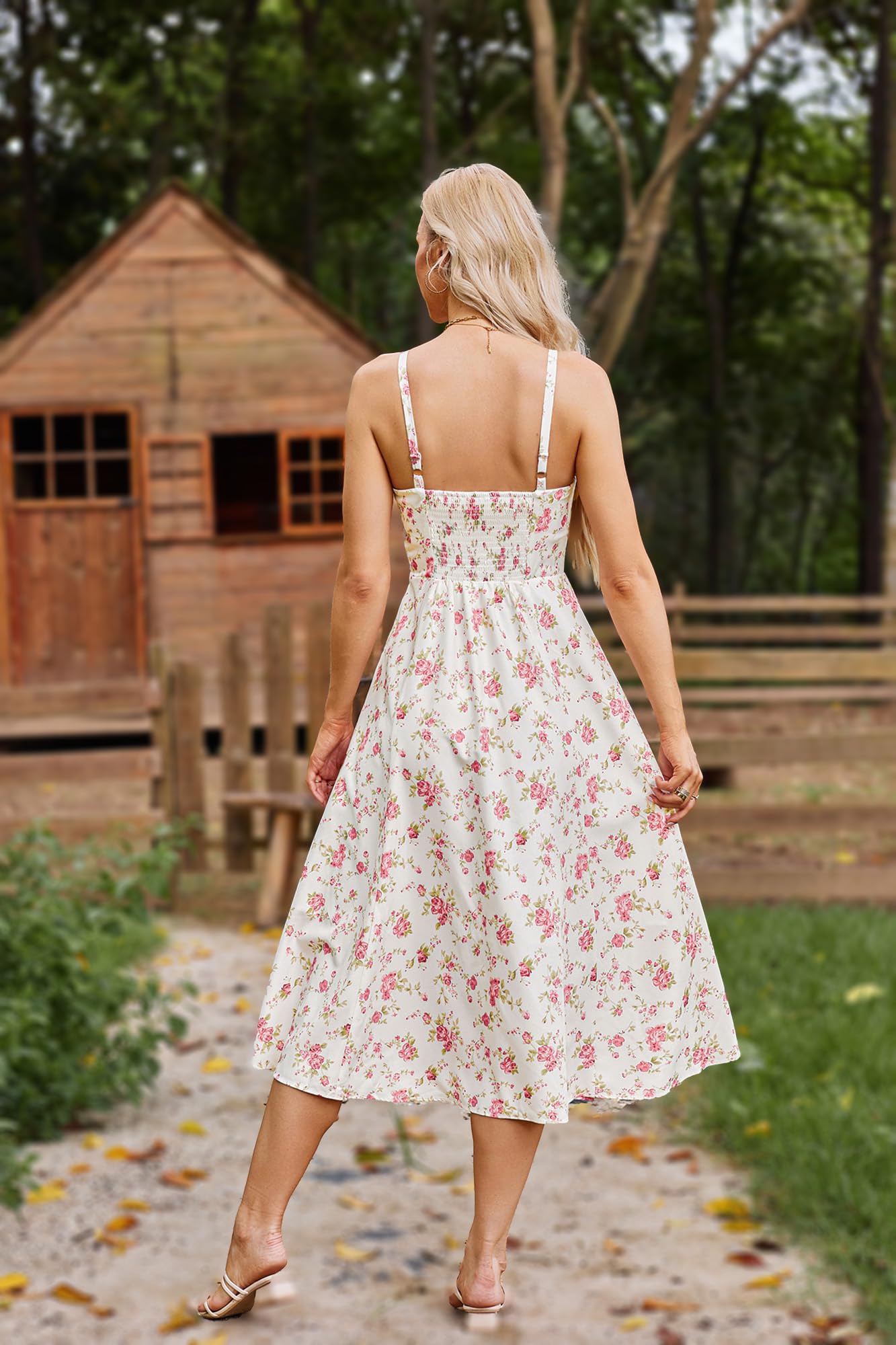 Belle Poque Women's 2025 Boho Midi Sun Dress - Casual Spaghetti Strap Ruffle Flowy Dress for Wedding Guest, Beach, Party & Summer Outfits