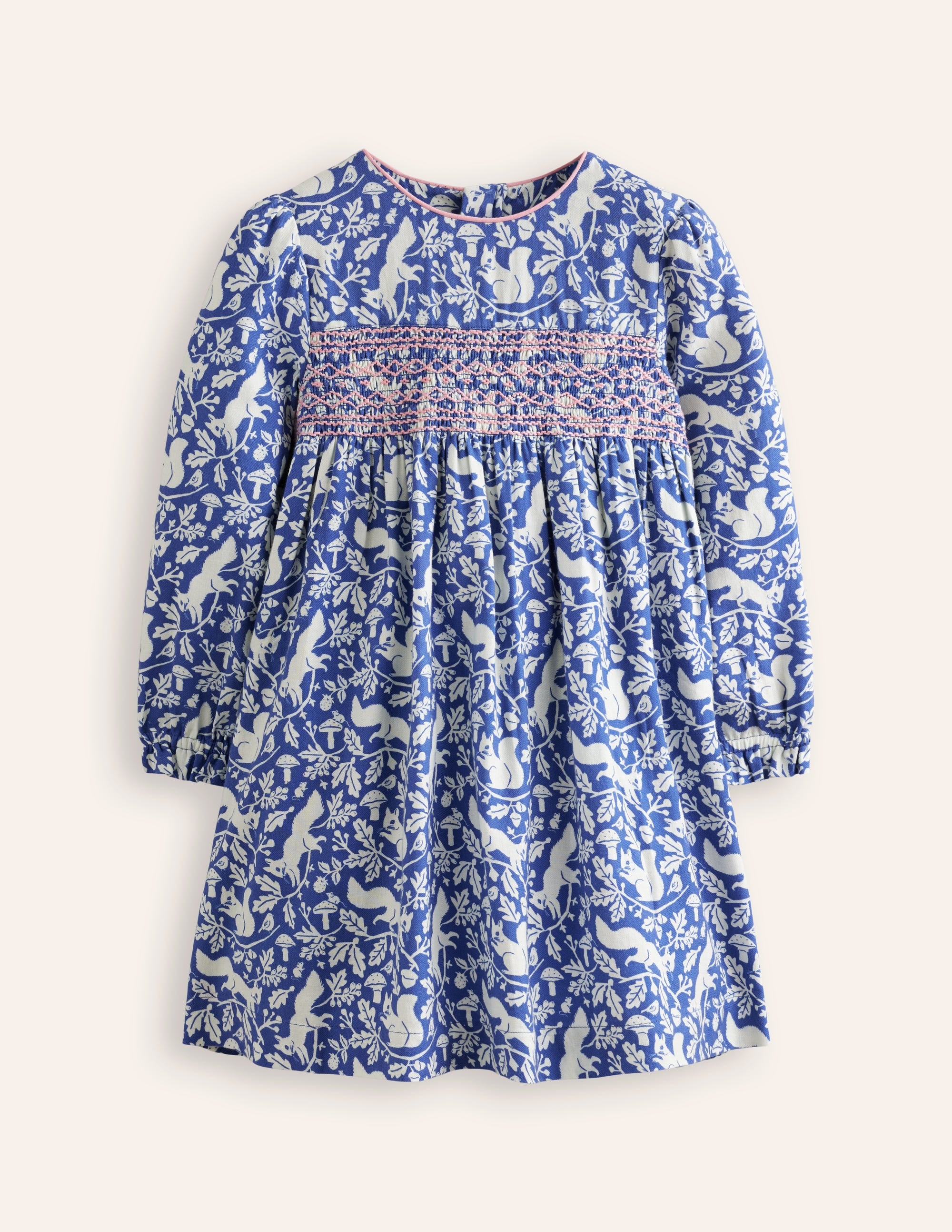 Bess Cosy Smocked Dress for Women - Blue Sapphire Woodland Squirrel Print Flowy Summer Dress for Casual Outings & Picnics