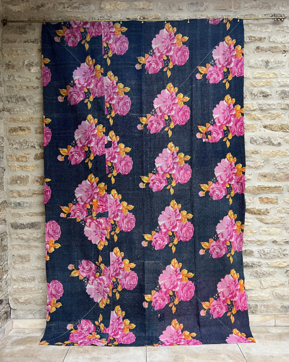 Premium Midweight Kantha Quilt No. 718 - Handmade Cotton Throw Blanket for Bed, Sofa & Cozy Home Decor