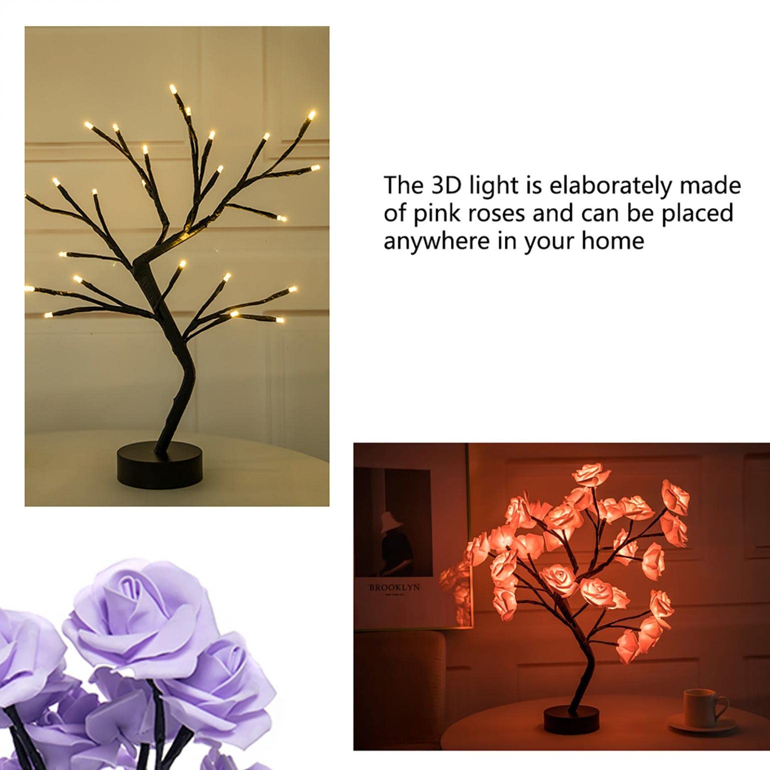 LED Rose Lamp - Romantic Flower Tree Night Light for Valentine's Day, Birthday & Anniversary Gifts for Women, Girls, Wife - Purple Rose Table Decor for Bedroom, Living Room, Wedding Proposal