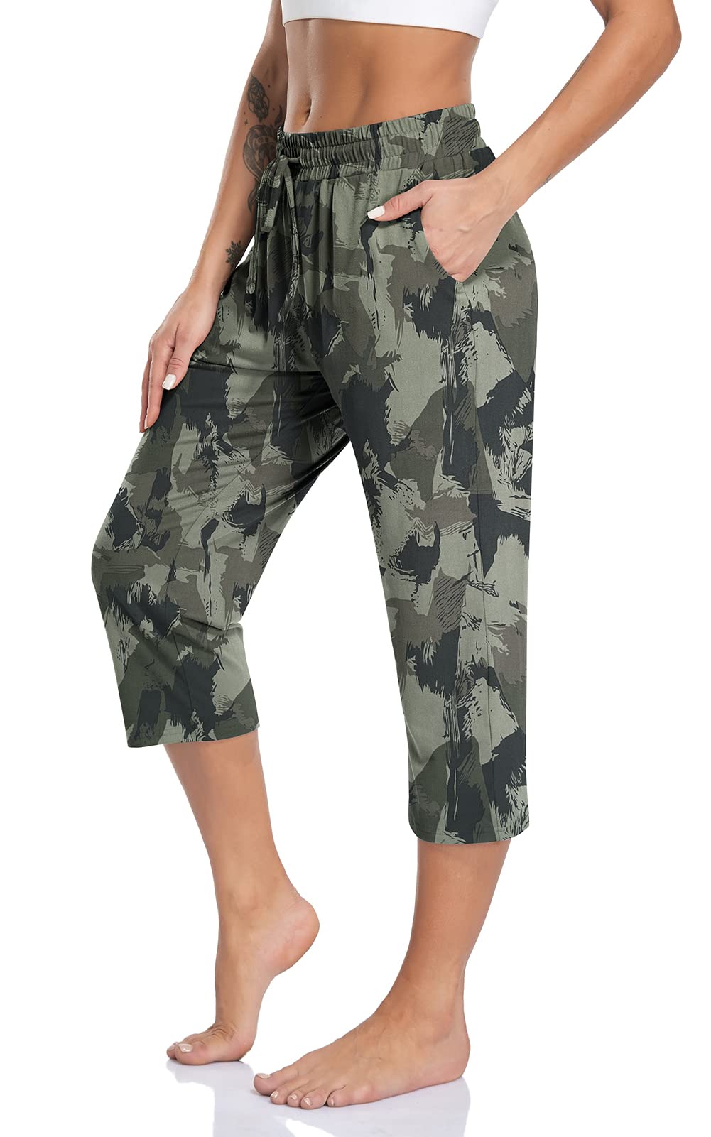 TARSE Women's Capri Yoga Pants - Soft Loose Fit Workout Sweatpants with Drawstring & Pockets for Yoga, Running, Gym, Lounge & Casual Wear