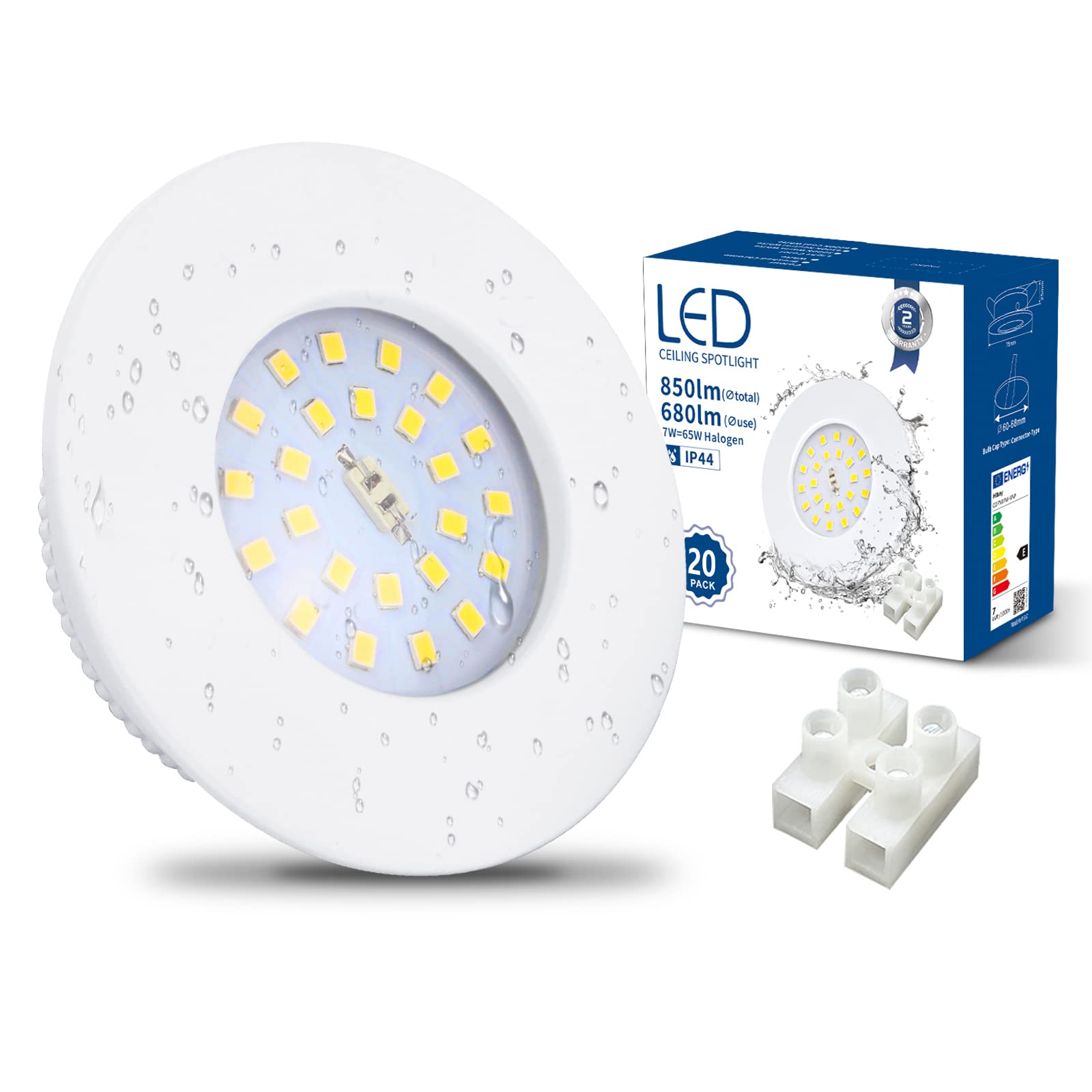 HiBay 20-Pack 7W Ultra Slim LED Recessed Downlights - IP44 Rated, Cool White 6000K, 240V - Perfect for Living Room, Bedroom, Hallway & Office Lighting