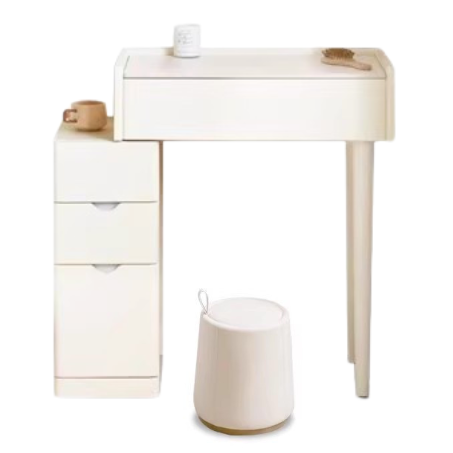 Pine Solid Wood Vanity Table with Mirror - Cream Shabby Chic Style for Bedroom & Dressing Room Makeup Organization