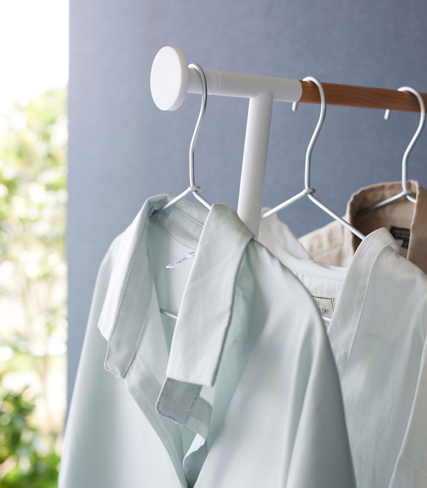 Space-Saving Leaning Clothes Hanger - 64 Hooks, Sturdy Steel & Wood Design for Organized Closet Storage - Perfect for Bedrooms, Laundry Rooms & Small Spaces