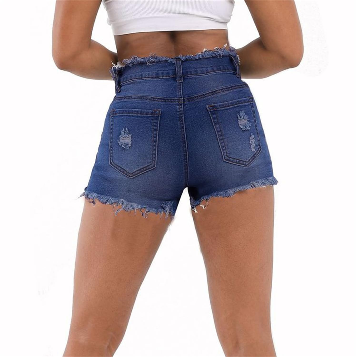 Andongnywell Women's High Waist Ripped Denim Shorts with Pockets - Distressed Cut-Off Jean Shorts for Summer Casual Wear | Perfect for Beach, Vacation, and Everyday Outfits