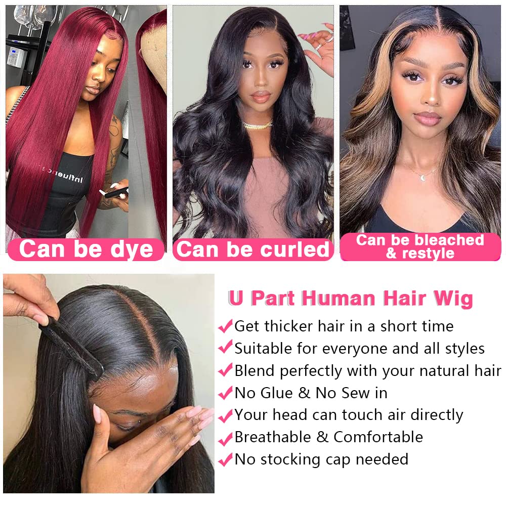 26 Inch U Part Human Hair Wigs for Black Women - Straight Brazilian Virgin Hair Wig with 180% Density, Glueless & Beginner Friendly - Perfect for Daily Wear, Parties & Special Occasions