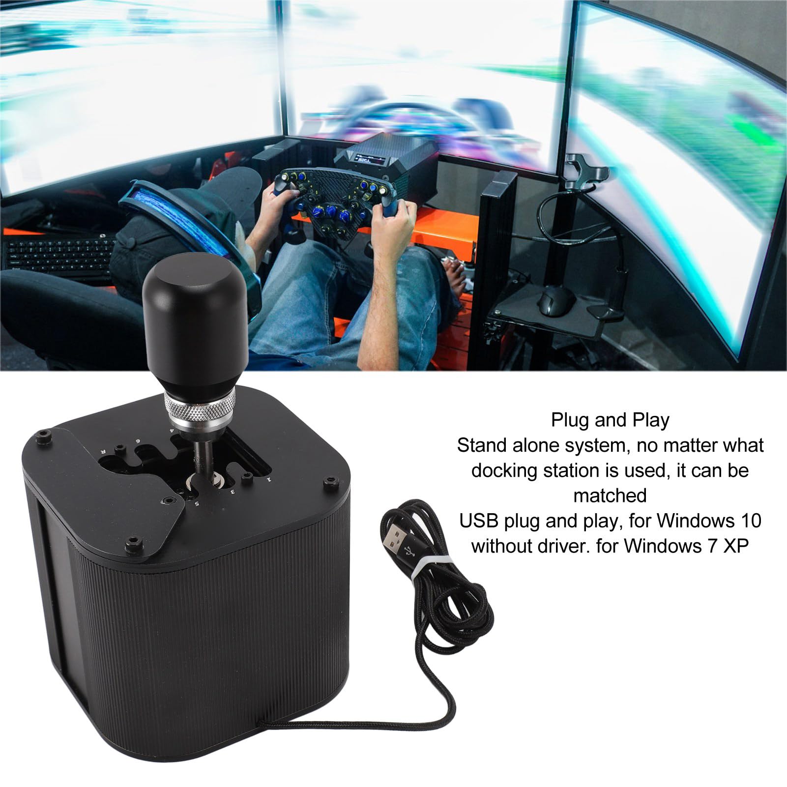 USB Simulator Shift Lever for PC Racing Games - Compatible with Logitech G29, G27, G25, G920 & Thrustmaster T300RS GT Steering Wheels - Perfect for Drifting, Rally & Sim Racing Enthusiasts
