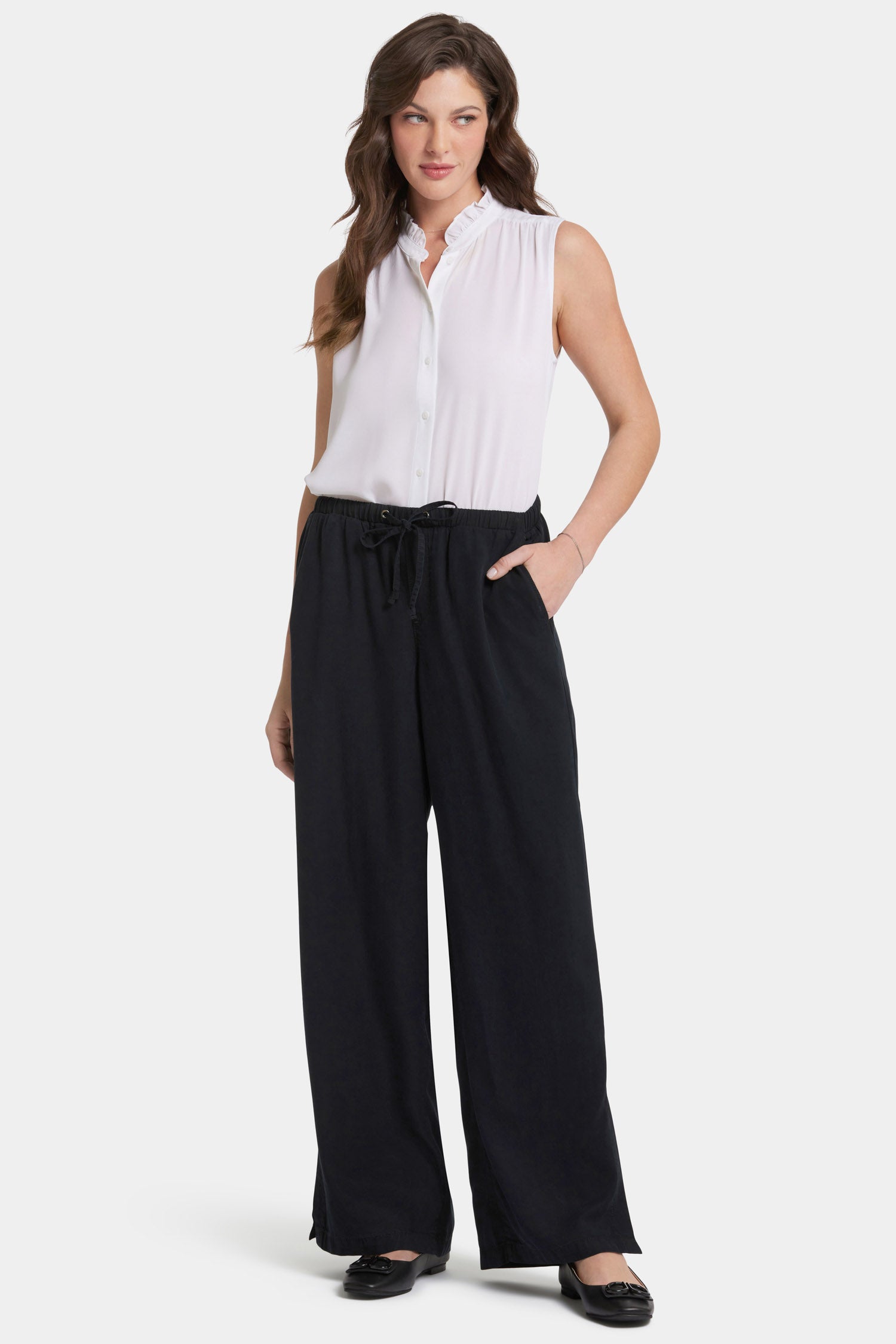 Jayne Wide Leg Pull On Pants - Overdye Black | Comfortable Stretchy High Waist Trousers for Women | Perfect for Work, Office & Casual Outfits