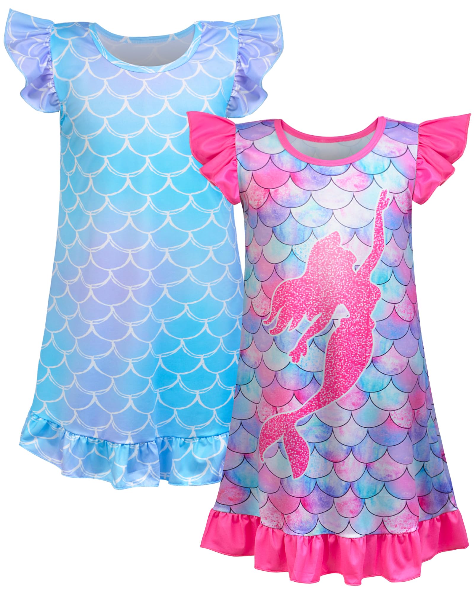 2-Pack Unicorn & Mermaid Princess Nightgowns for Girls 3-9 Years | Soft Toddler Sleepwear Pajama Set | Perfect for Bedtime, Sleepovers & Birthday Gifts