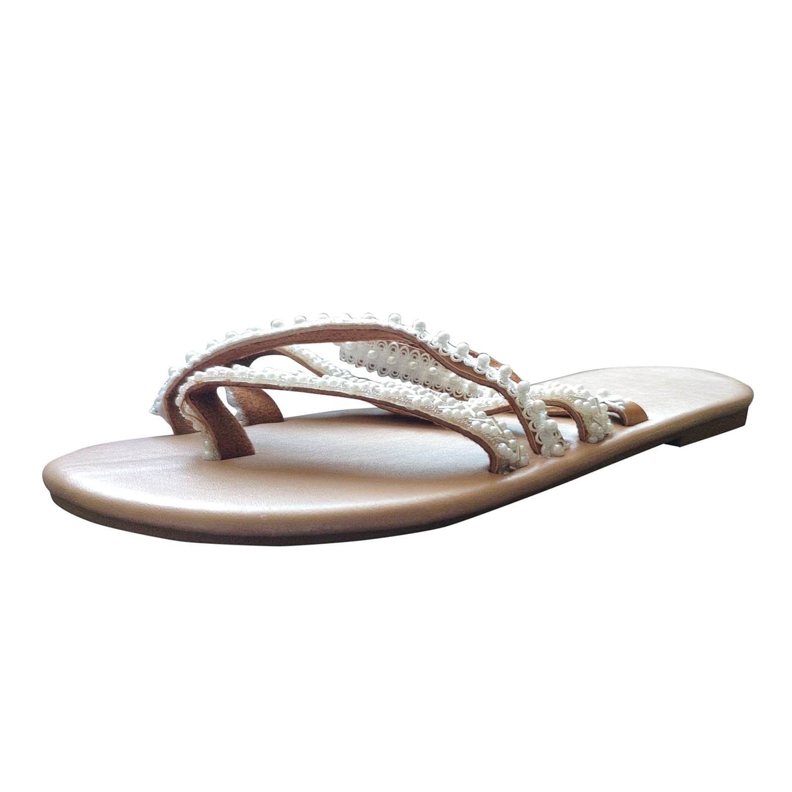 Stylish Women's Summer Pearl Flip Flops - Comfortable Flat Sandals for Plus Size - Perfect for Beach, Pool & Casual Outings