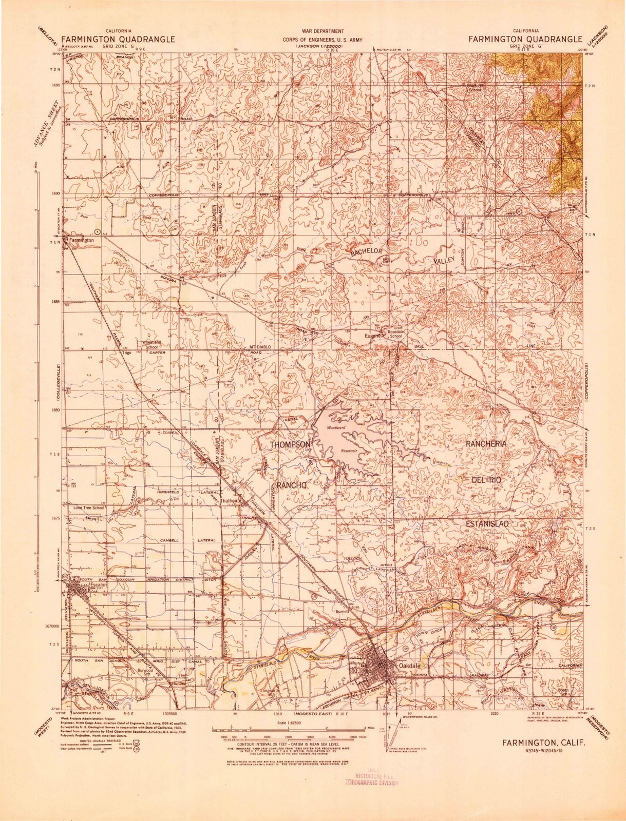 1942 Farmington, CA USGS Historical Topographic Map - Vintage California Wall Art Decor - 33x44 Inch Large Framed Poster for Home Office, Classroom & Gift