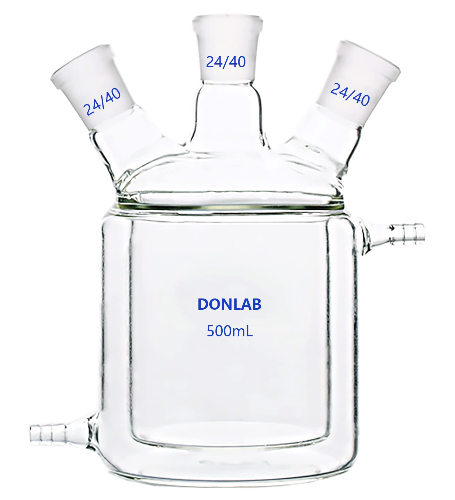 500ml 3-Neck Double Layer Jacketed Glass Reactor Flask with 24/40 Ground Glass Joints - Laboratory Equipment for Chemical Reactions, Distillation & Synthesis (CFL-0500)