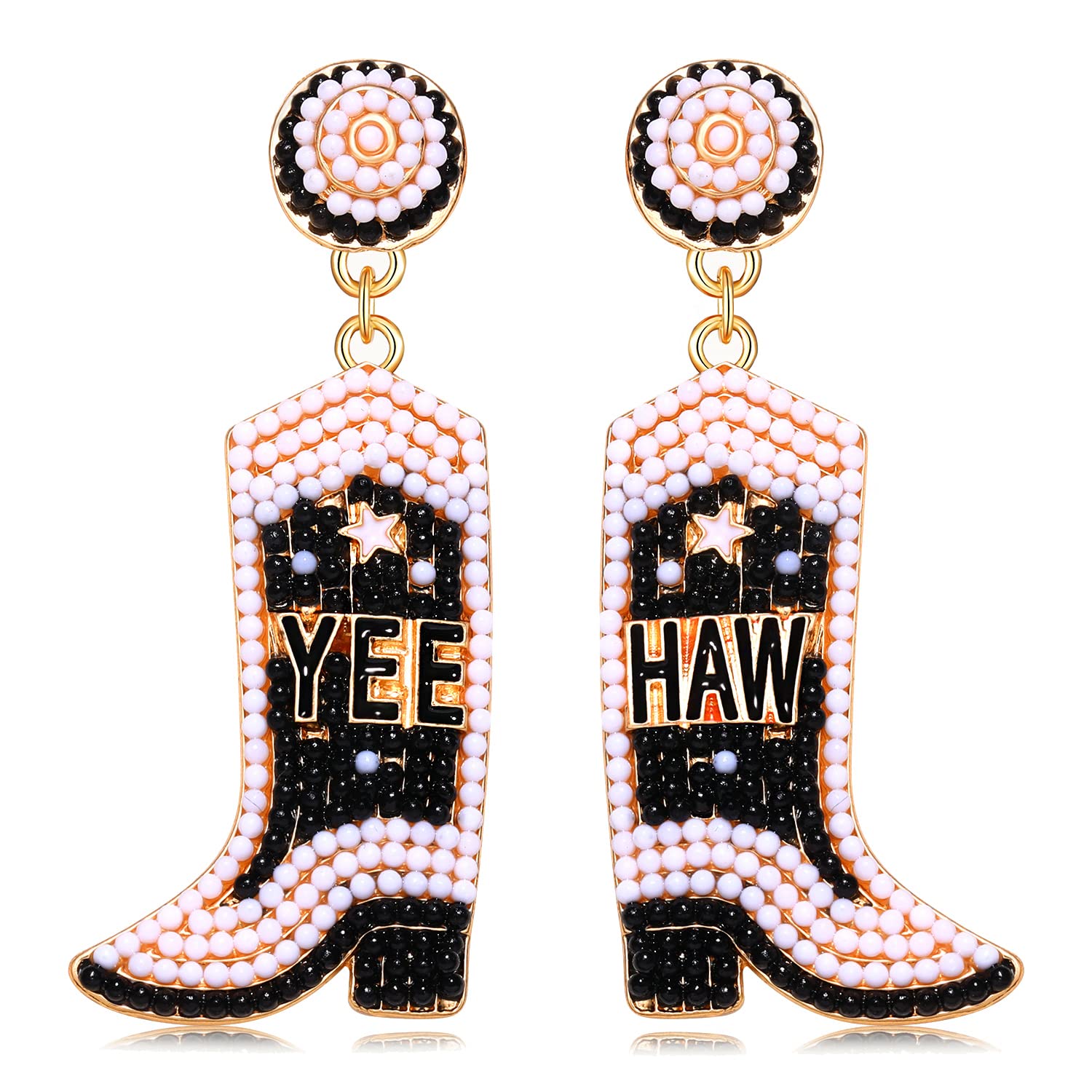 Handmade Beaded Cowboy Boot Earrings for Women - Western Cowgirl Dangle Drop Earrings, Boho Chic Jewelry - Perfect for Bachelorette Parties, Country Concerts & Western Themed Events