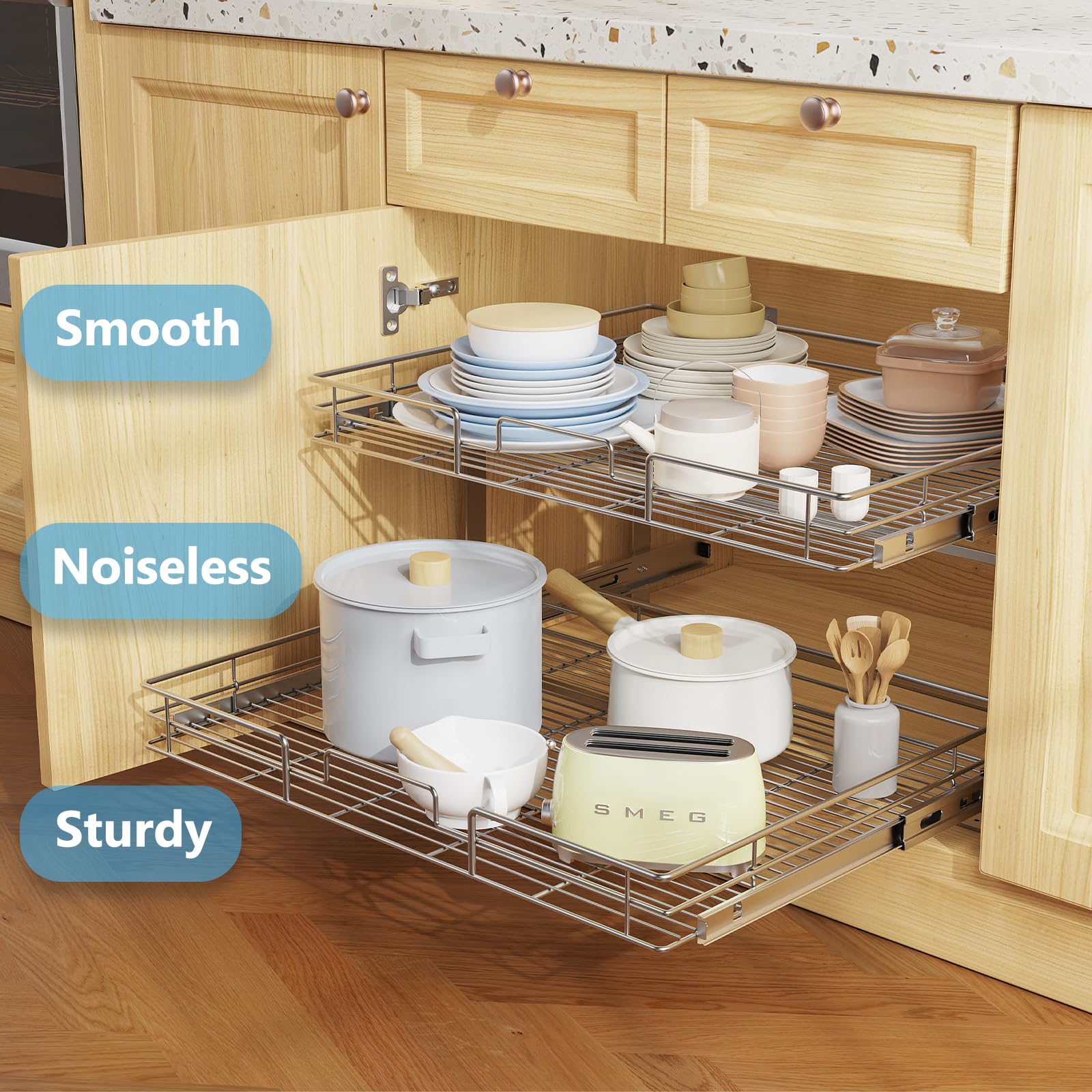 LOVMOR 2-Tier Slide Out Cabinet Organizer - 28½