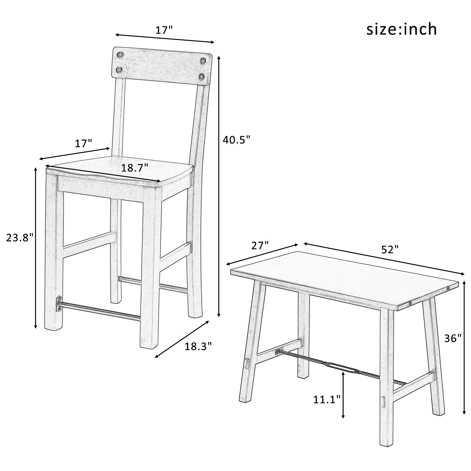 Farmhouse 5-Piece Counter Height Dining Set - Industrial Solid Wood & Metal Kitchen Table with 4 High Back Chairs - Space Saving Design (Espresso) - Perfect for Small Kitchens, Breakfast Nooks & Modern Farmhouse Dining Rooms
