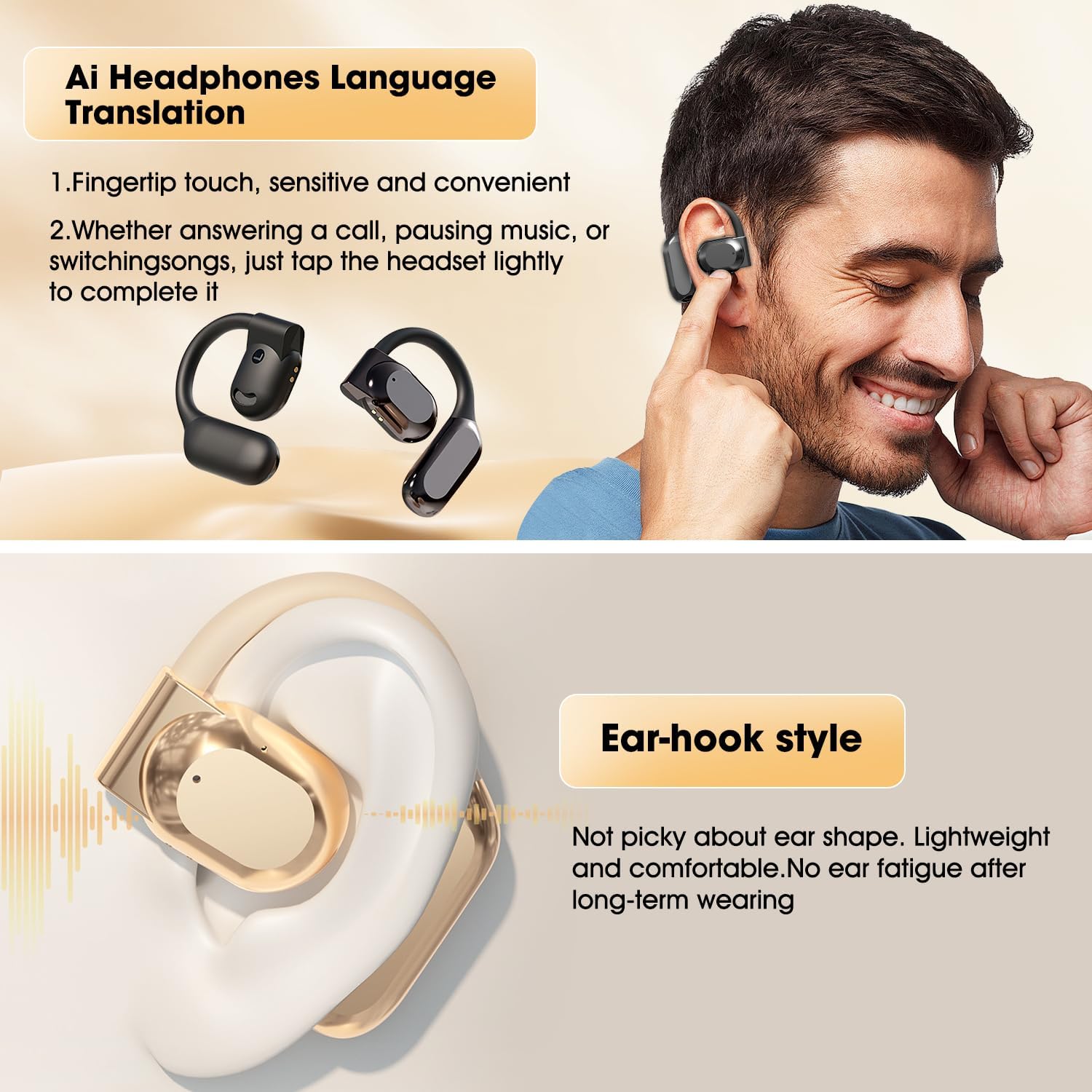 2025 AI Real-Time Language Translator Earbuds - 144-Language Wireless Bluetooth Headphones for Android & iOS | Perfect for Travel, Business Meetings & International Communication (Black)