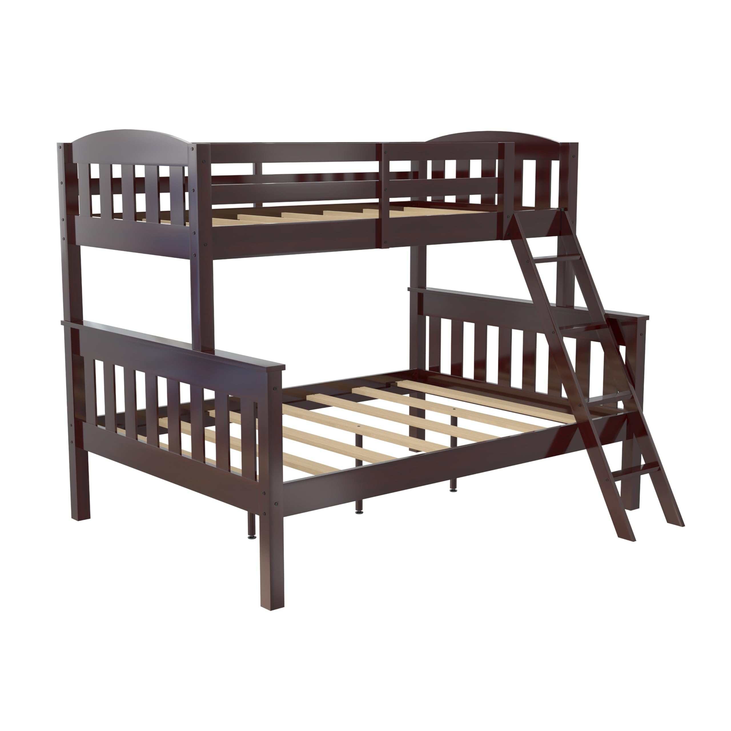 DHP Airlie Convertible Wood Bunk Bed for Kids & Teens - Twin Over Full Stackable Detachable Bed Frame with Angled Ladder & High Guardrail - No Box Spring Needed - Espresso Finish - Perfect for Small Bedrooms, Shared Kids Rooms & Sleepovers