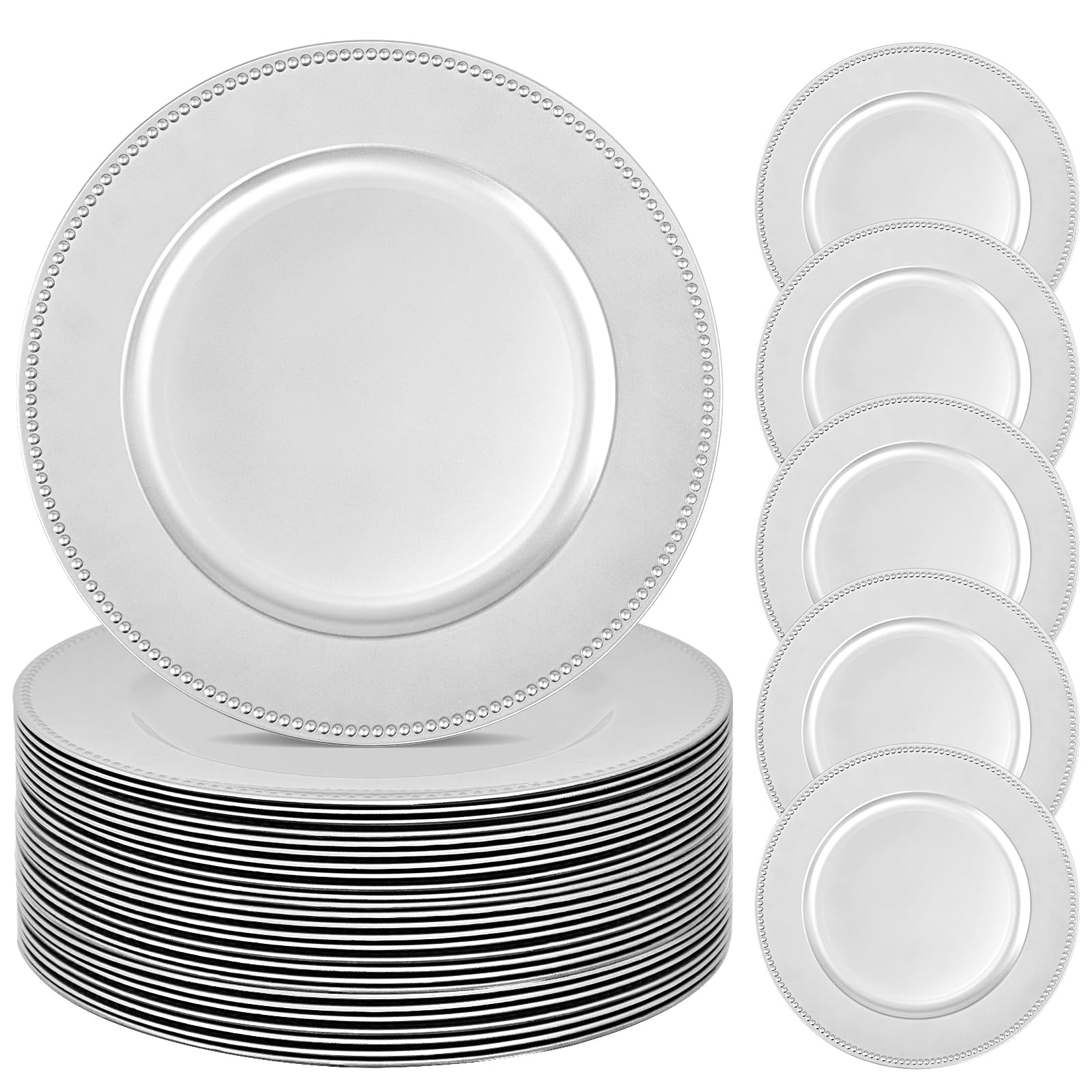 24 Pcs Silver Charger Plates Bulk - 13