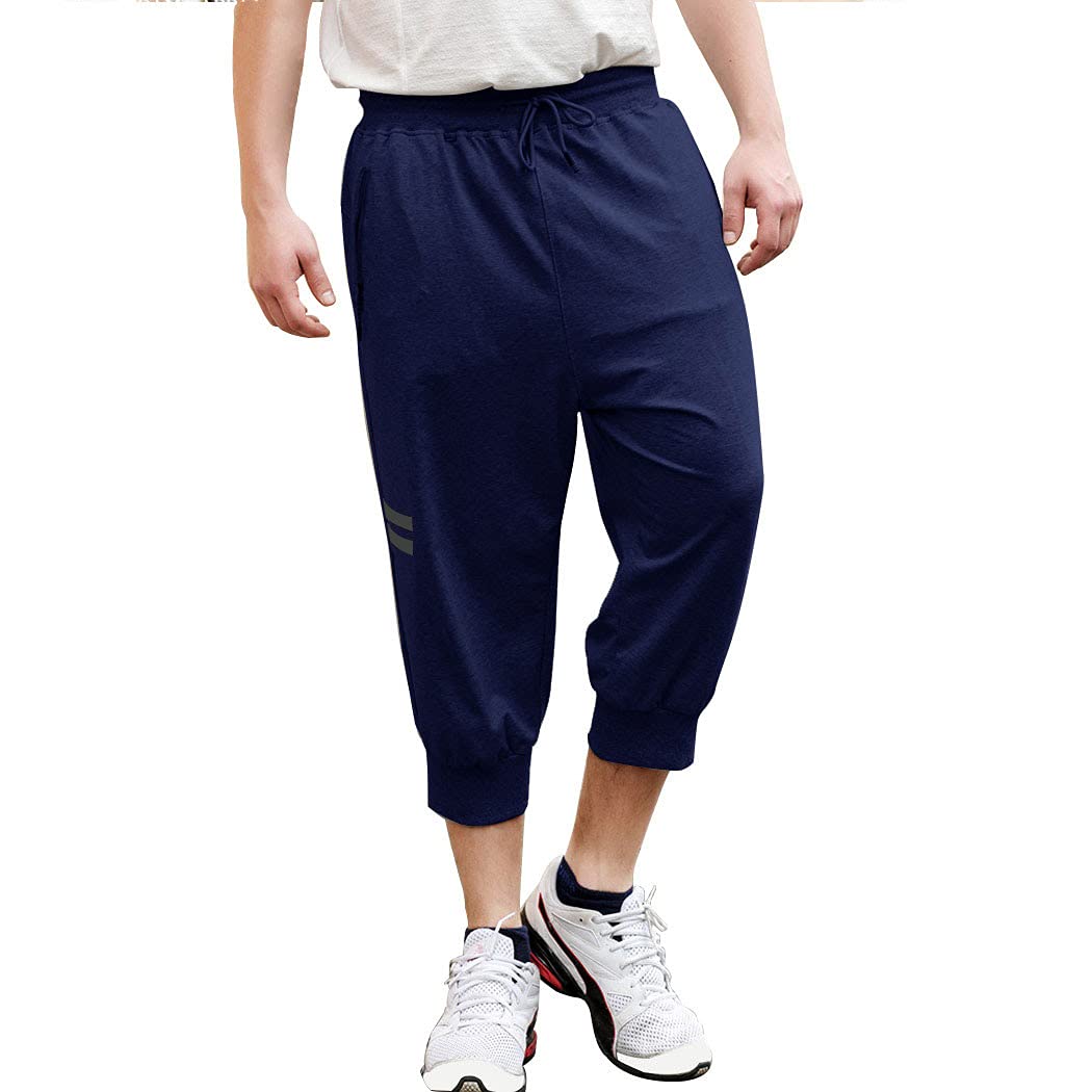 Sun Lorence Men's Casual Sports Jogger Shorts - 3/4 Length Capri Pants, Baggy Jersey Sweatpants for Running, Gym & Lounge Wear - Comfortable Athletic Shorts for Men