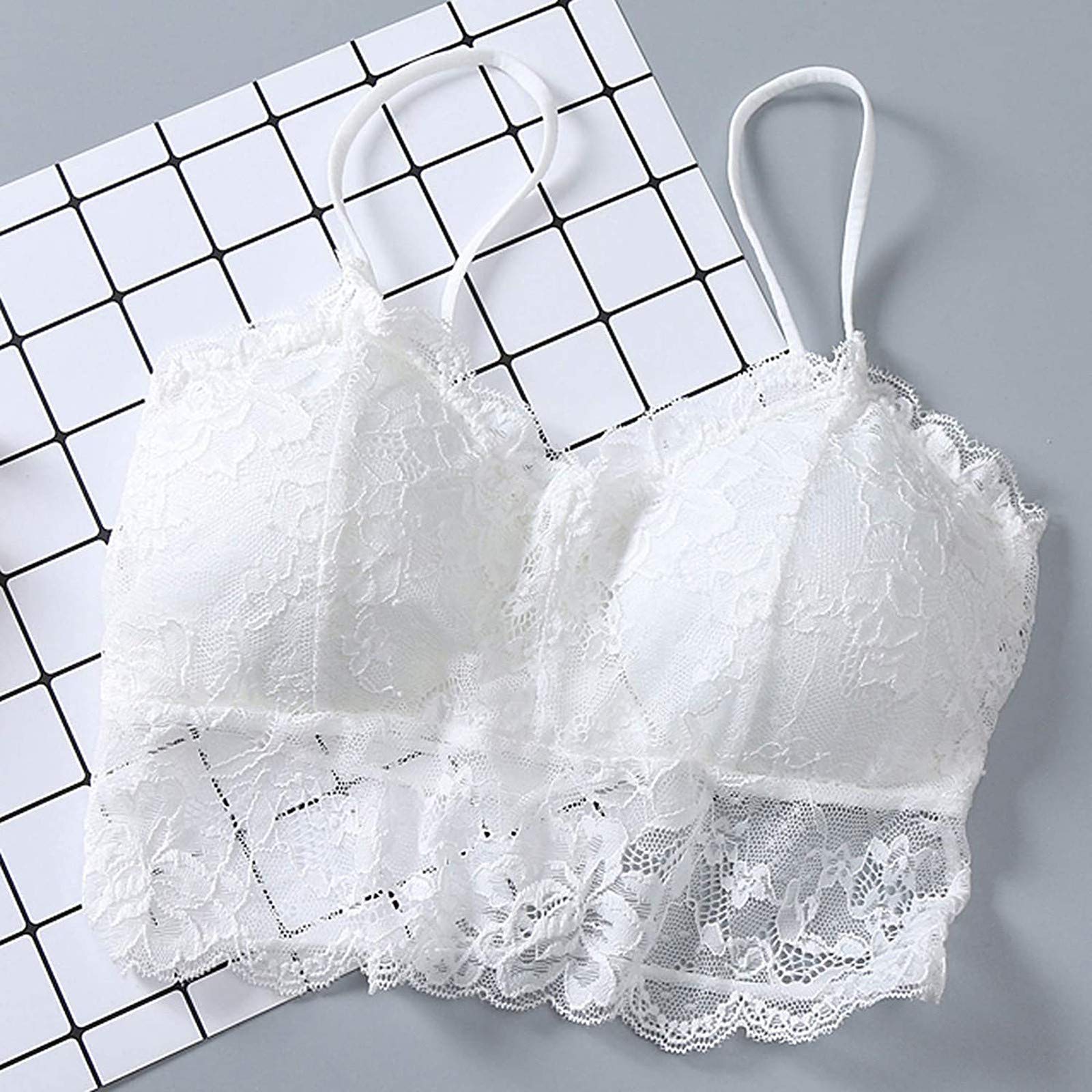 3-Piece Women's Sexy Lace Crisscross Bandeau Vest with Chest Pad - Comfortable Sports Underwear & Nightwear for Sleep, Lounge, and Date Nights - White