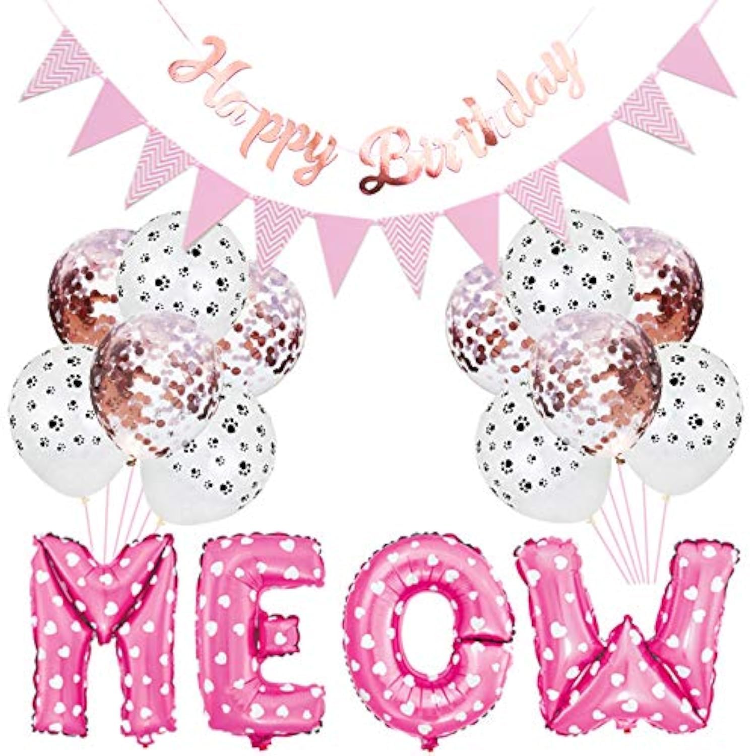 Cat Birthday Party Decorations - Meow Letter Balloons, Cat Paw Print Balloons & Happy Birthday Banner for Pet Parties | Perfect for Kitty Themed Celebrations, Adoption Anniversaries & Feline Lover Gatherings