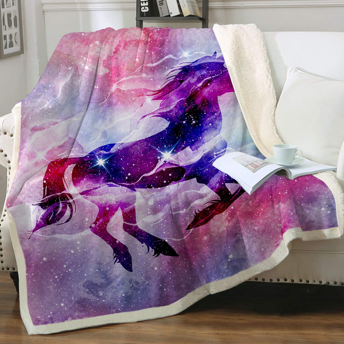 **Sleepwish Space Unicorn Blanket - Soft Pink & Purple Sherpa Fleece Throw for Girls, Women & Kids - Twin Size 60