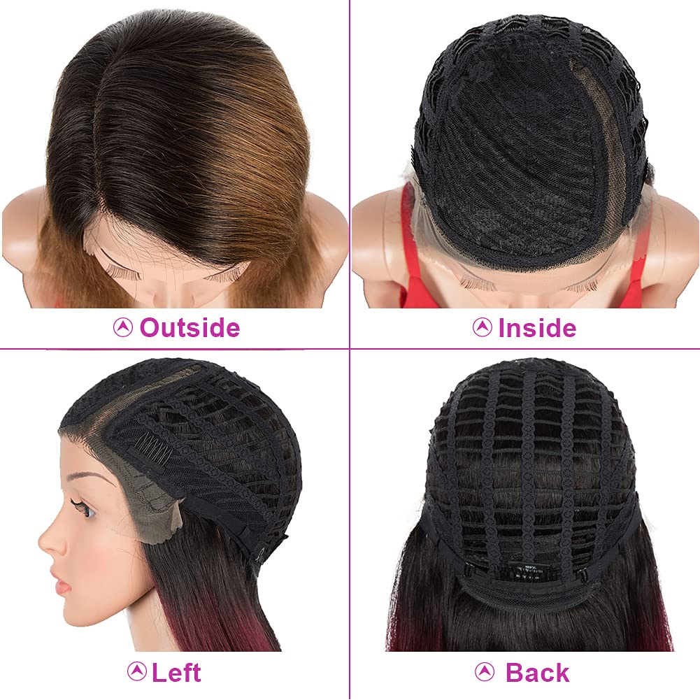 Ombre Brown Straight Lace Front Wigs 16 Inch - 150% Density 9A Brazilian Virgin Human Hair with Baby Hair for Black Women | Silky Smooth Remy Hair Wig in TT1B/30 Color | Perfect for Daily Wear, Parties, Weddings & Special Occasions