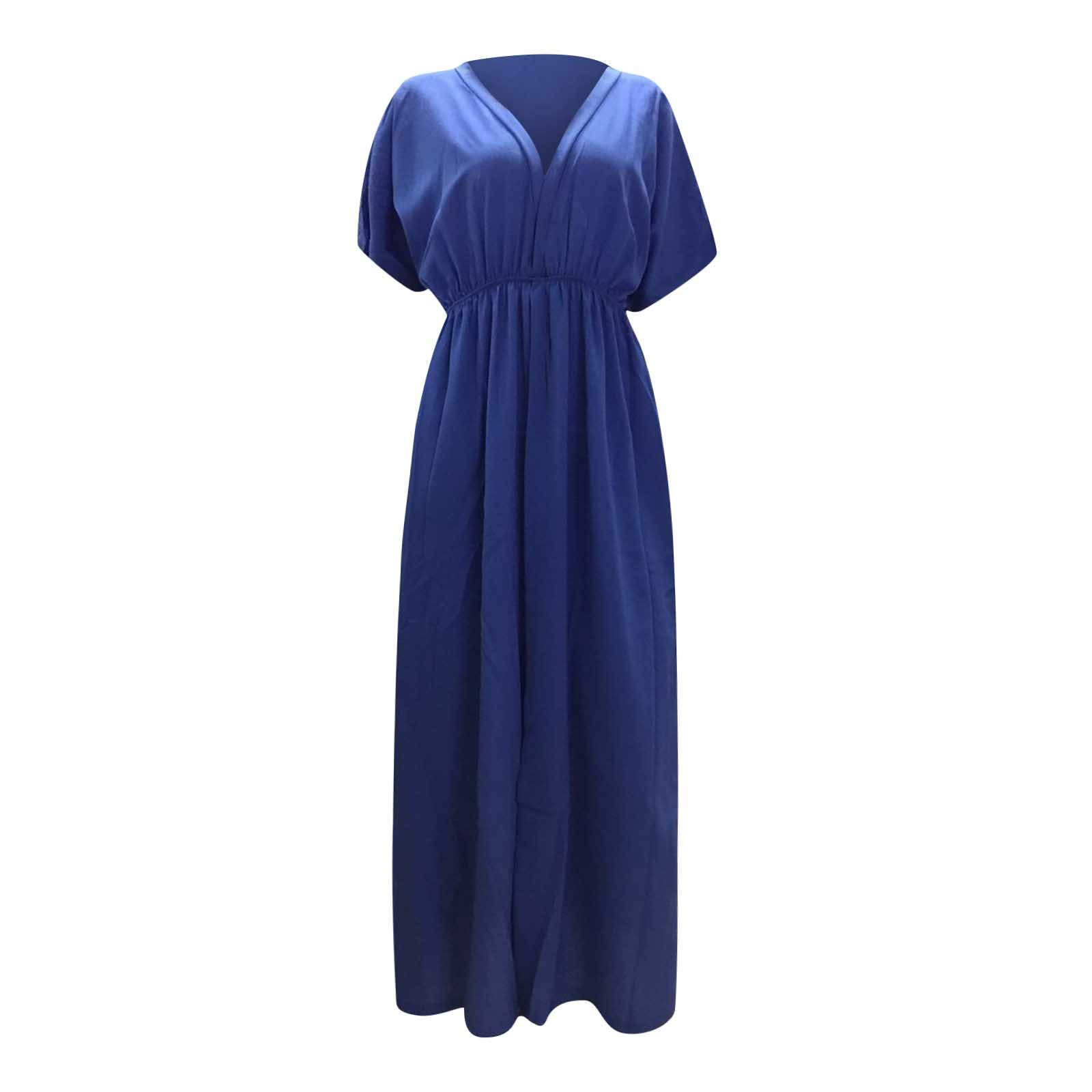 Elegant Women's Deep V-Neck Loose Midi Dress with Flowy Sleeves & High Slit - Plus Size Party Dress for Evening Events, Cocktails & Special Occasions