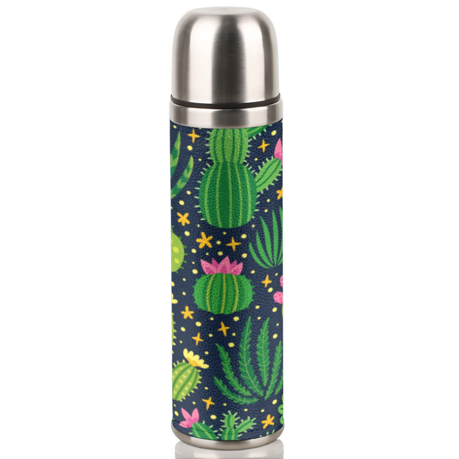 Vacuum Insulated Stainless Steel Water Bottle with Tropical Plant & Cactus Design - 24hr Cold & Hot Retention, BPA-Free Reusable Metal Bottle for Gym, Hiking, Office, School | Perfect for Outdoor Sports, Workouts & Daily Hydration